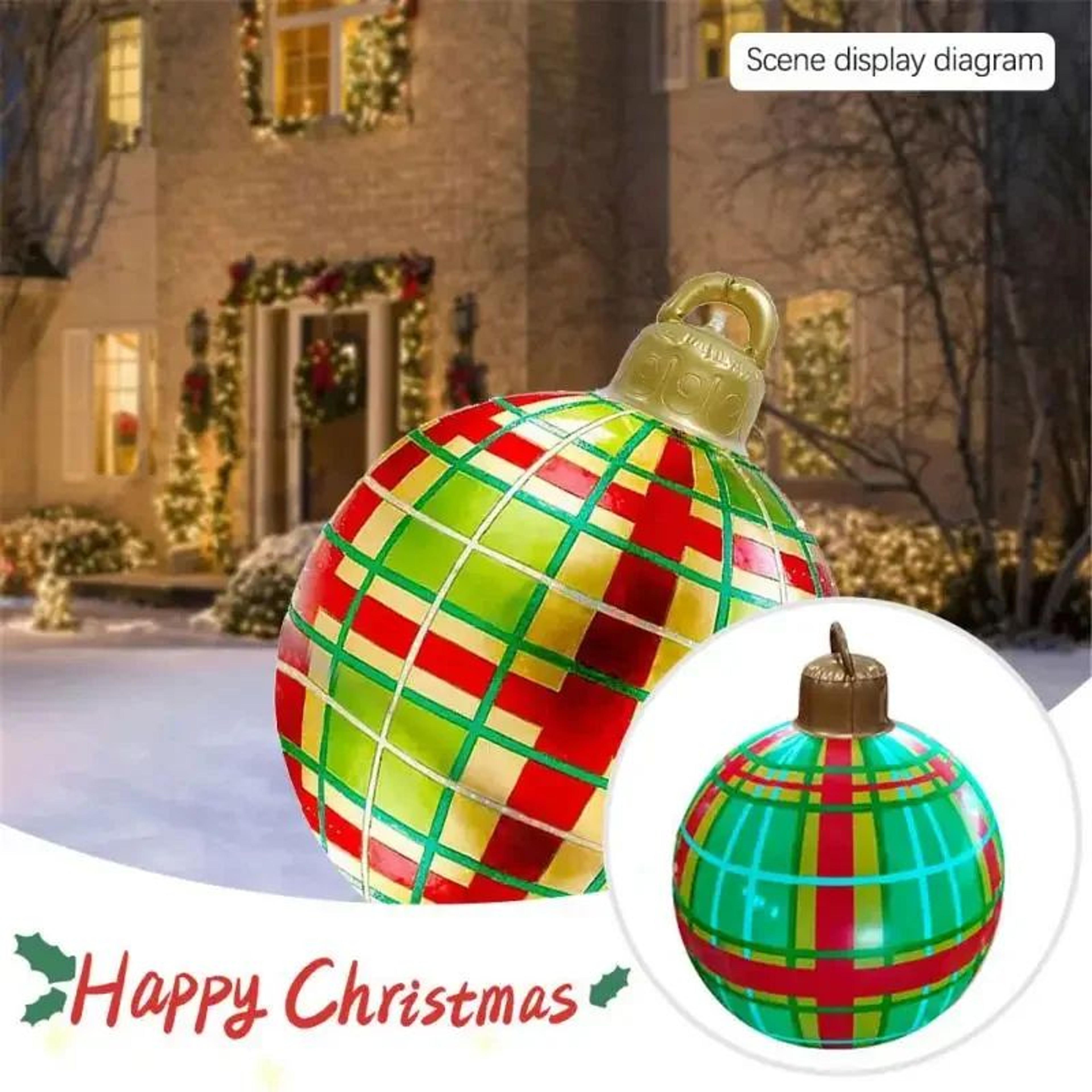 Outdoor Christmas Inflatable Decor Ball  60cm Giant PVC Ornament For Holiday Decor 13