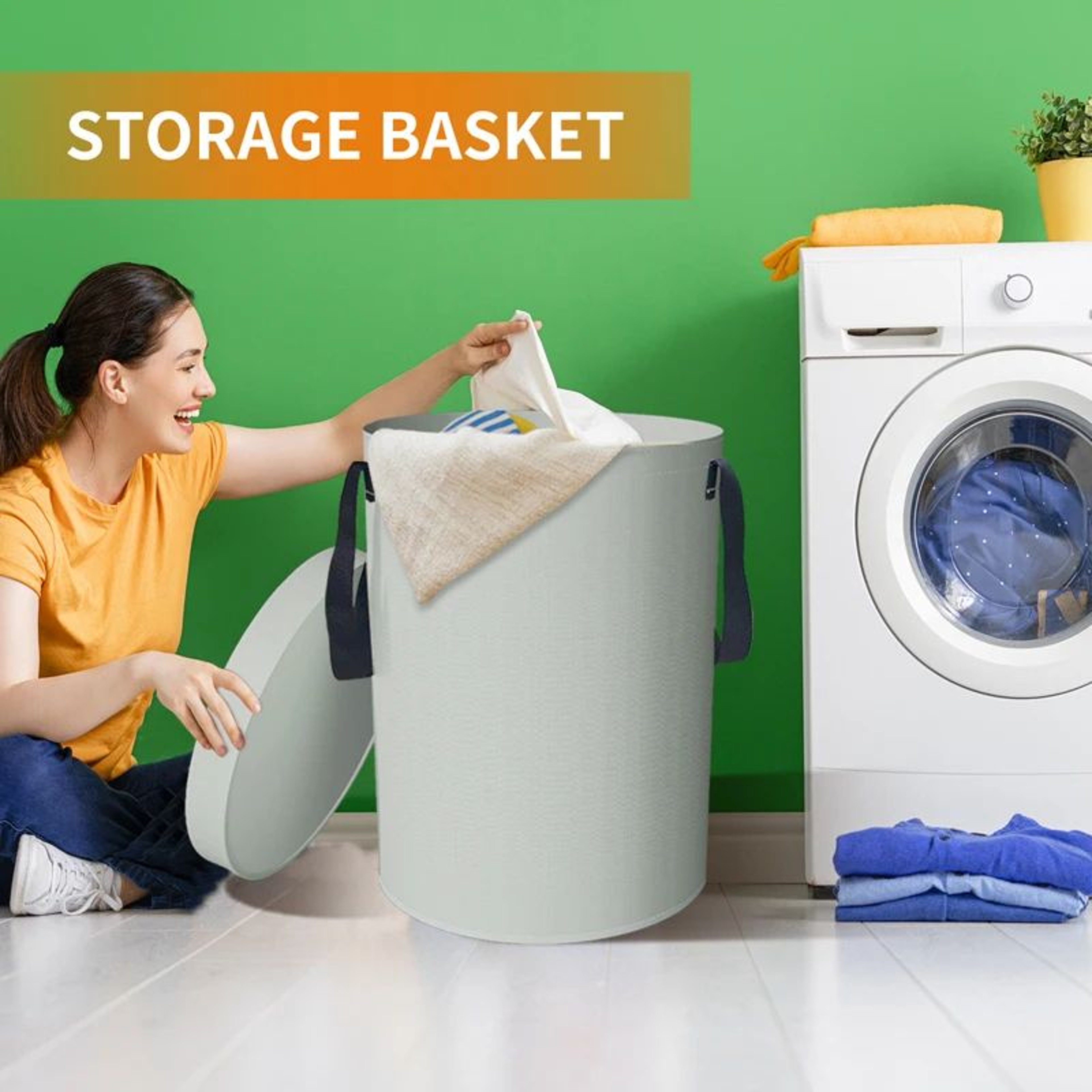 Foldable PP Woven Storage Bucket With Lid  Toy  Laundry Organizer Basket 1