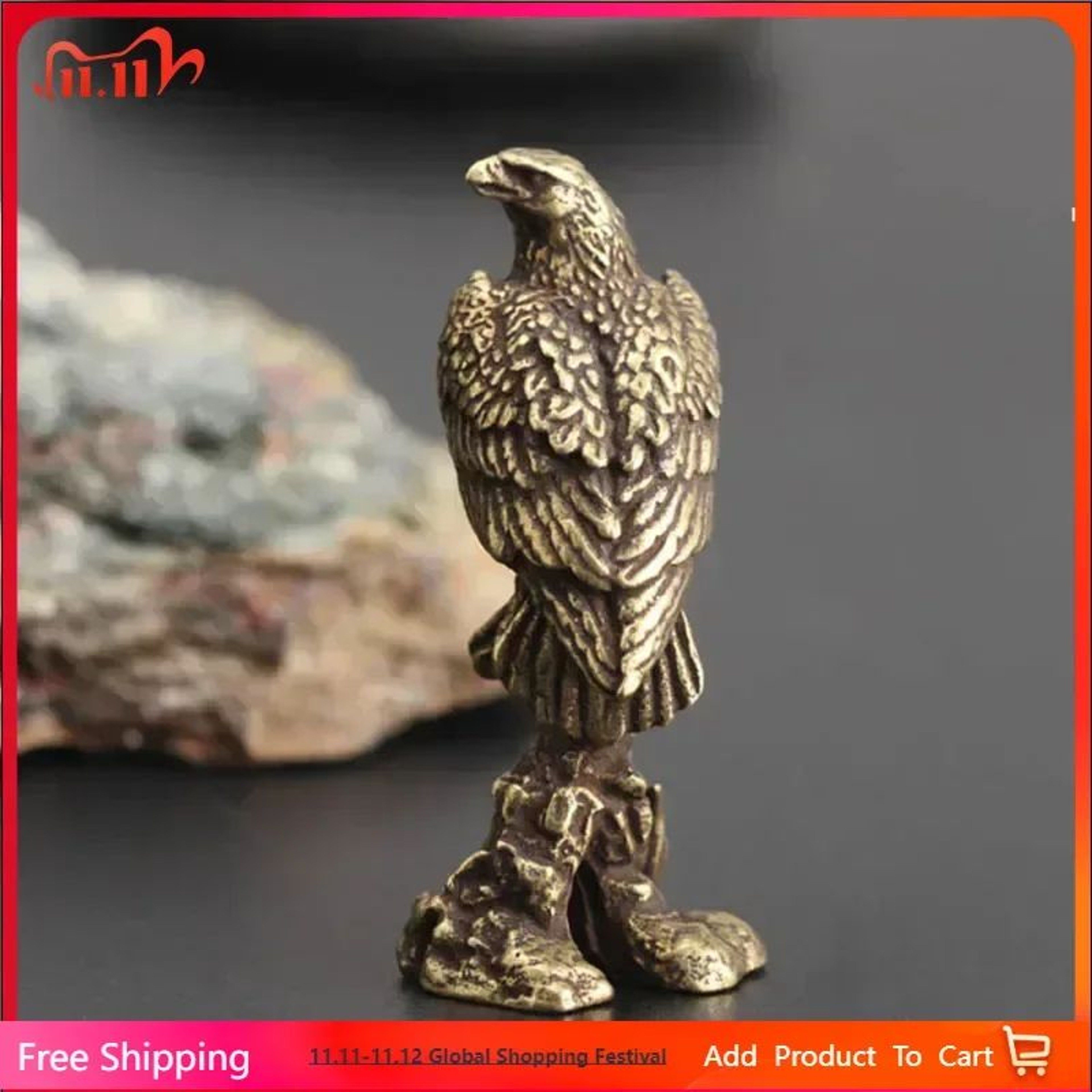 Handmade Vintage Copper Eagle Figurine Sculpture Home Office Desk Decoration 0