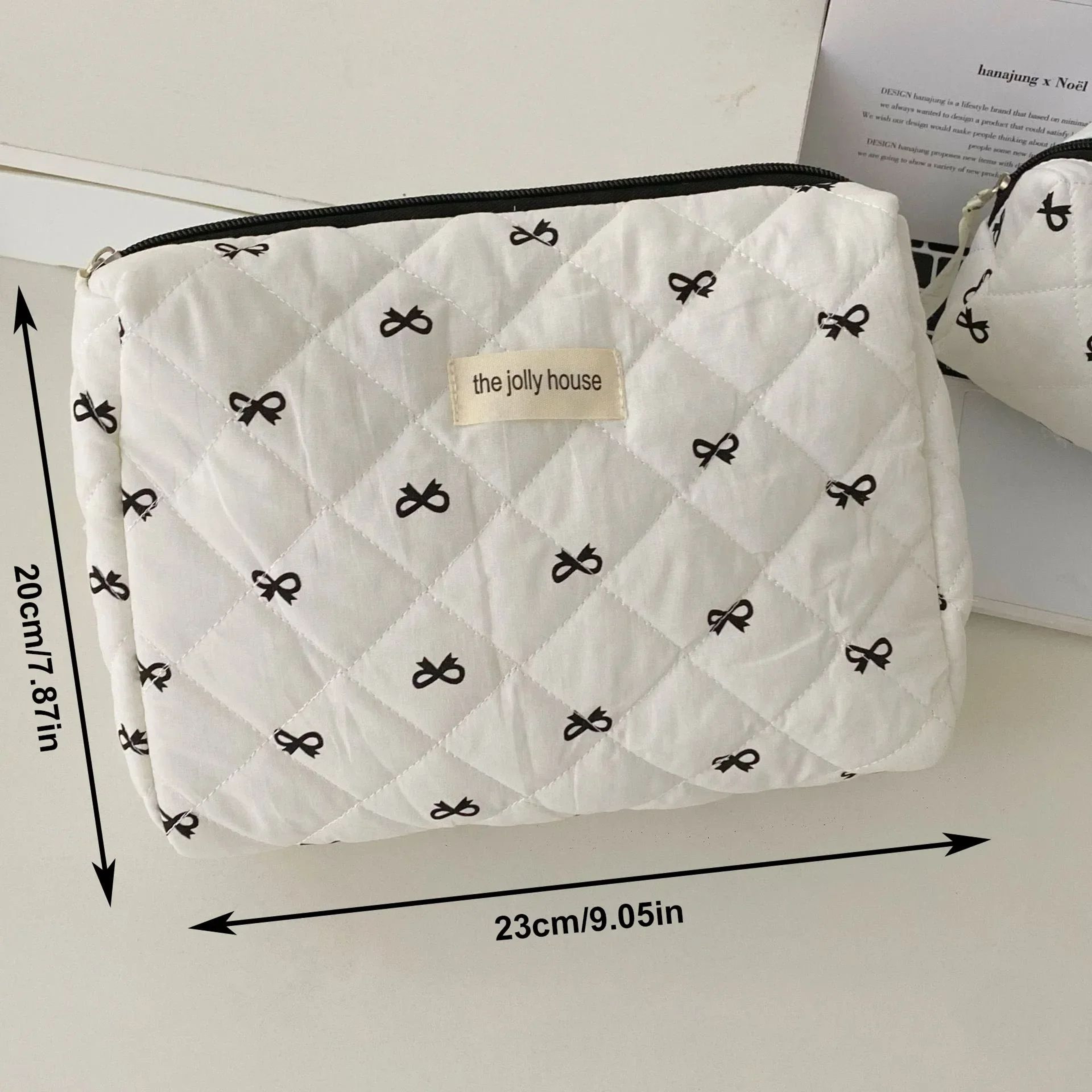 Fashion Cherry Quilted Makeup Bag  Portable Cotton Cosmetic Tote With Zipper For Women 7