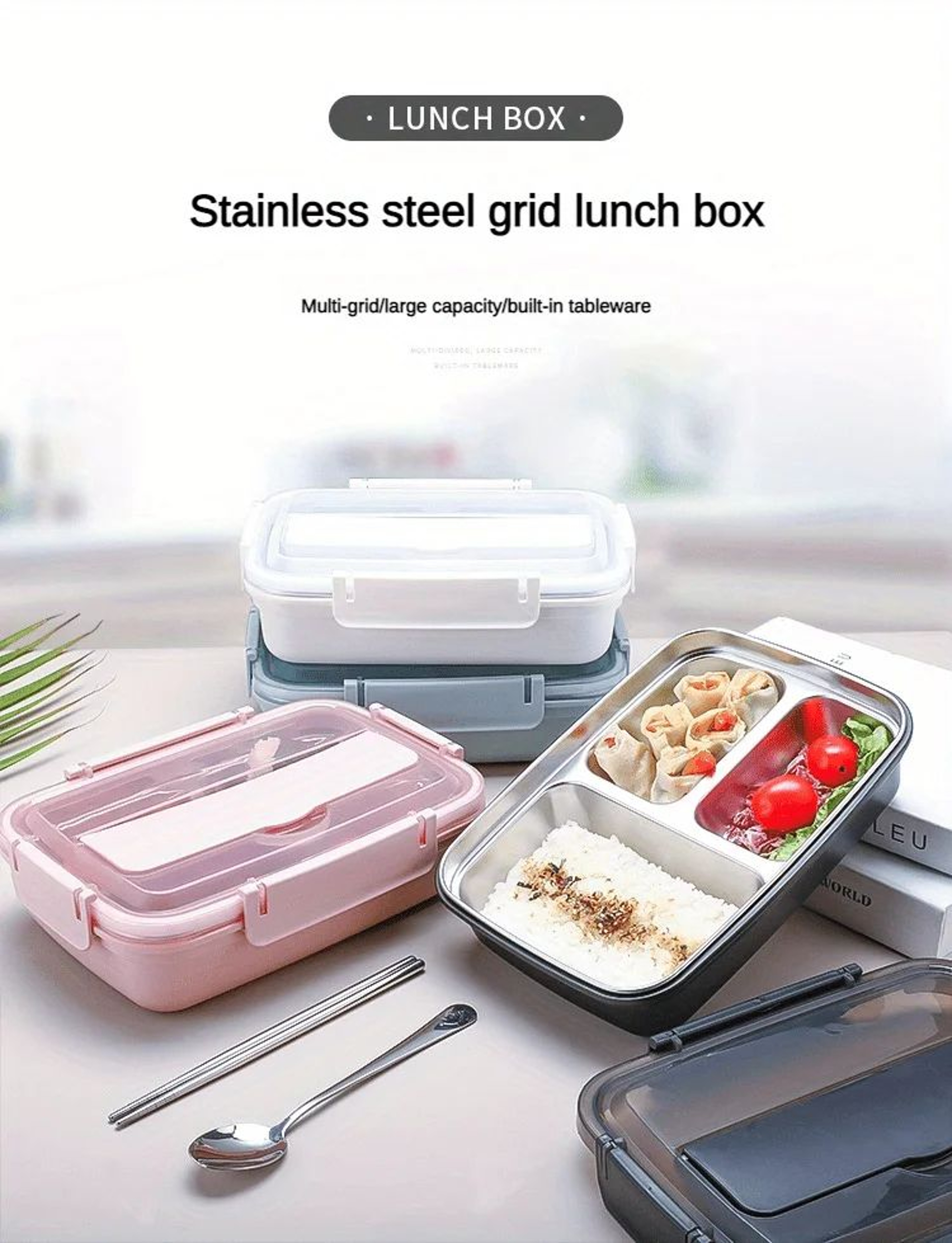 Leak Proof Stainless Steel Lunch Box  Durable 3 Or 4 Compartment Bento Container For Students And O 4