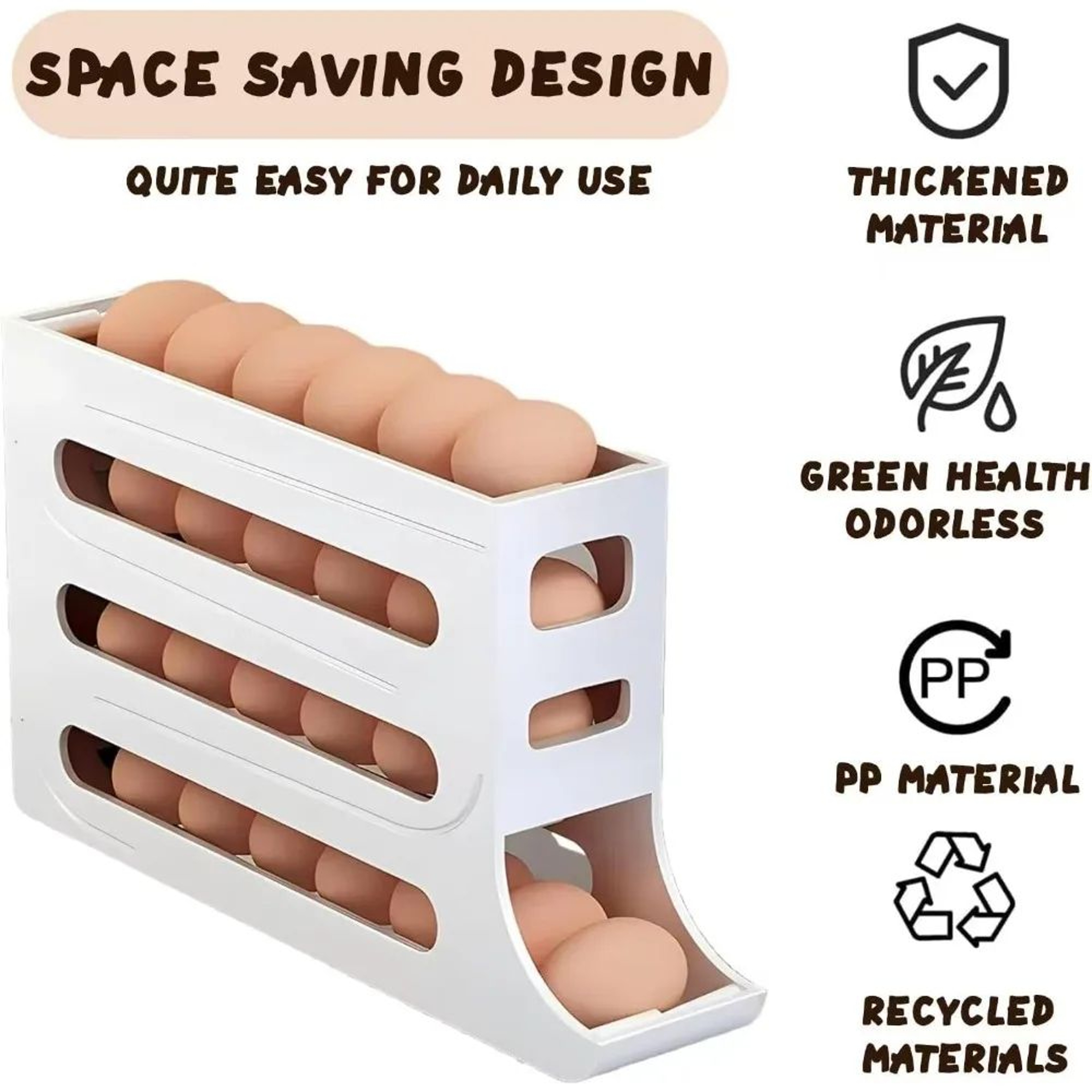 4 Tier Rolling Egg Dispenser Refrigerator Egg Storage Rack Holds 30 Eggs 4
