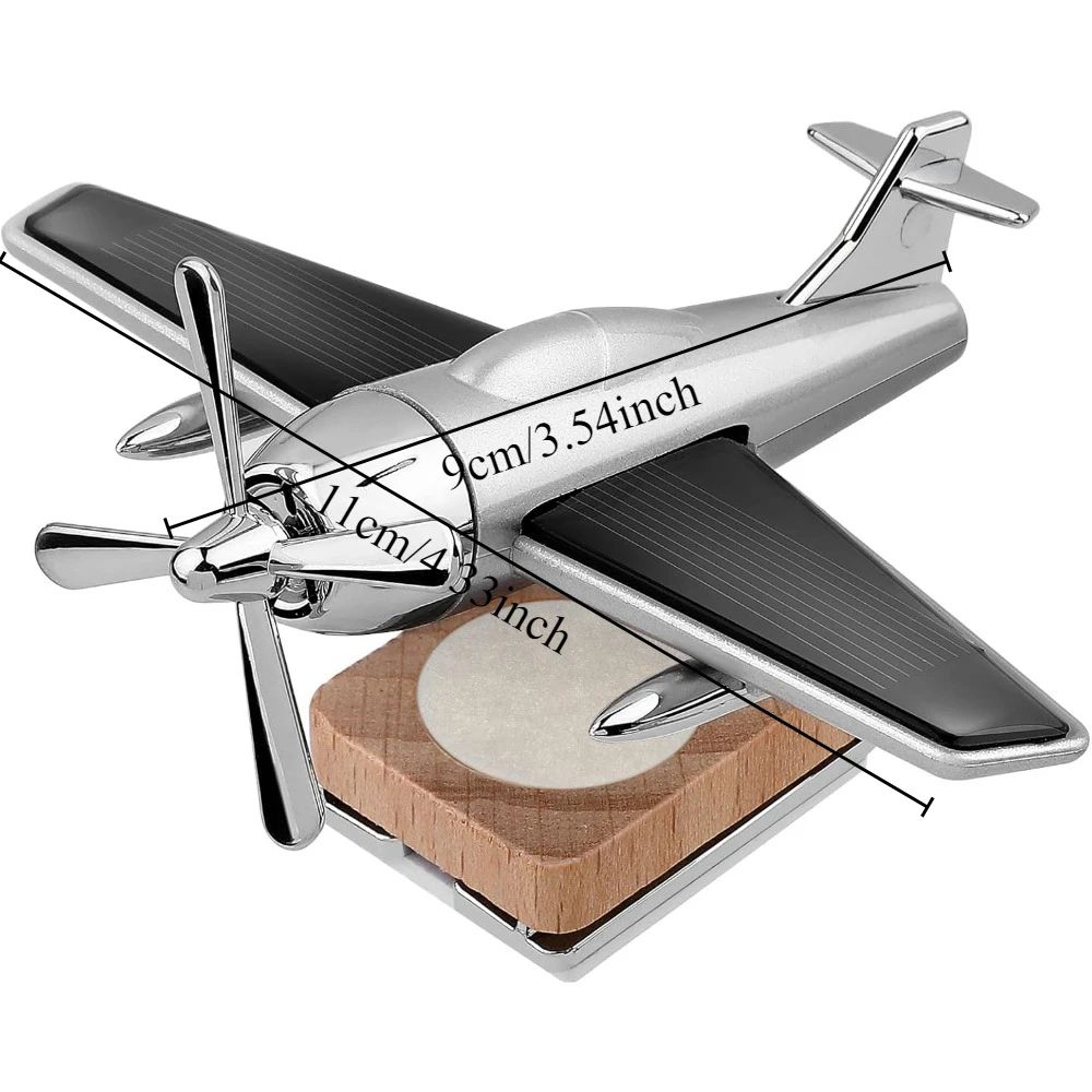 Solar Powered Airplane Car Diffuser With Wooden Base For Home And Office 0
