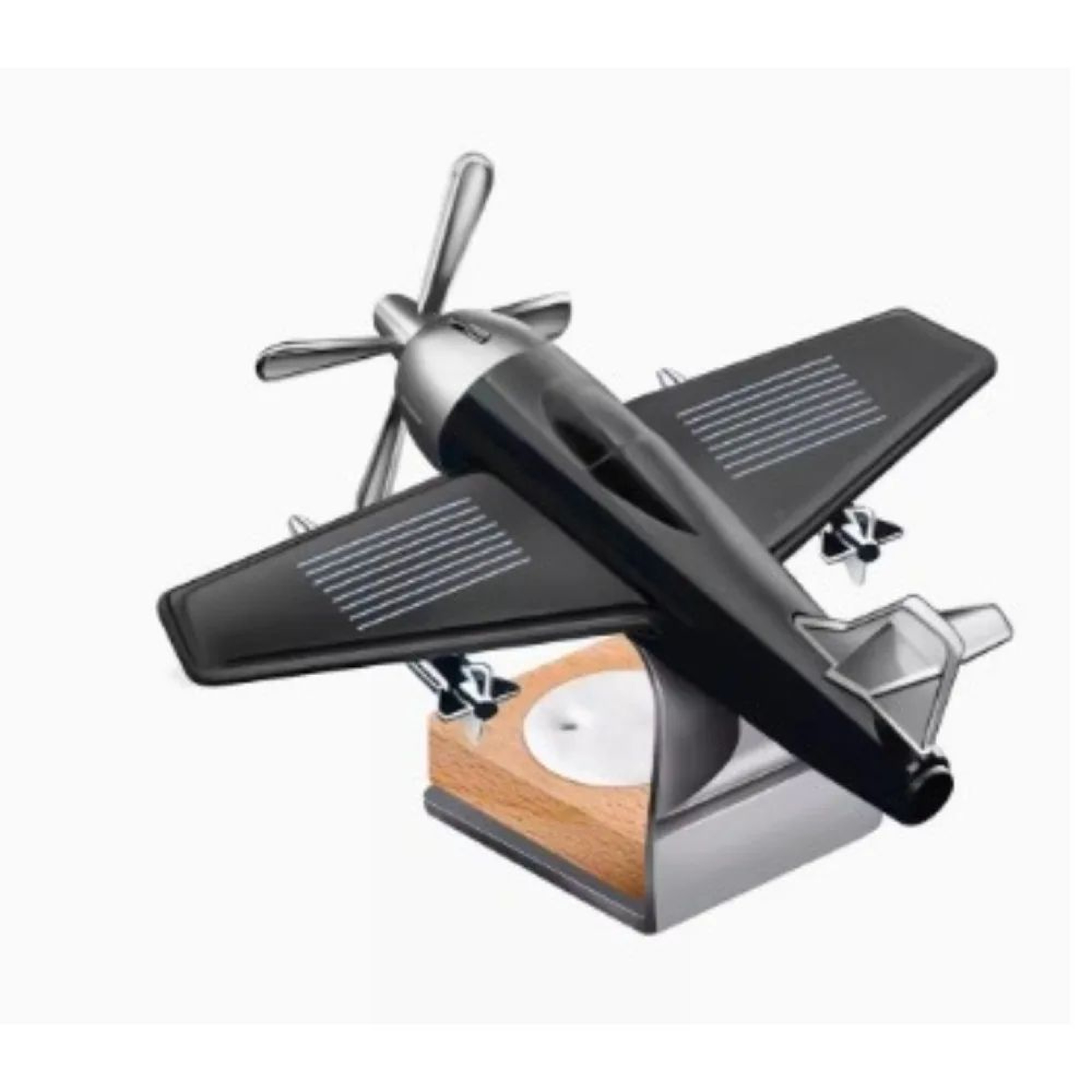 Solar Powered Airplane Car Diffuser With Wooden Base For Home And Office 6