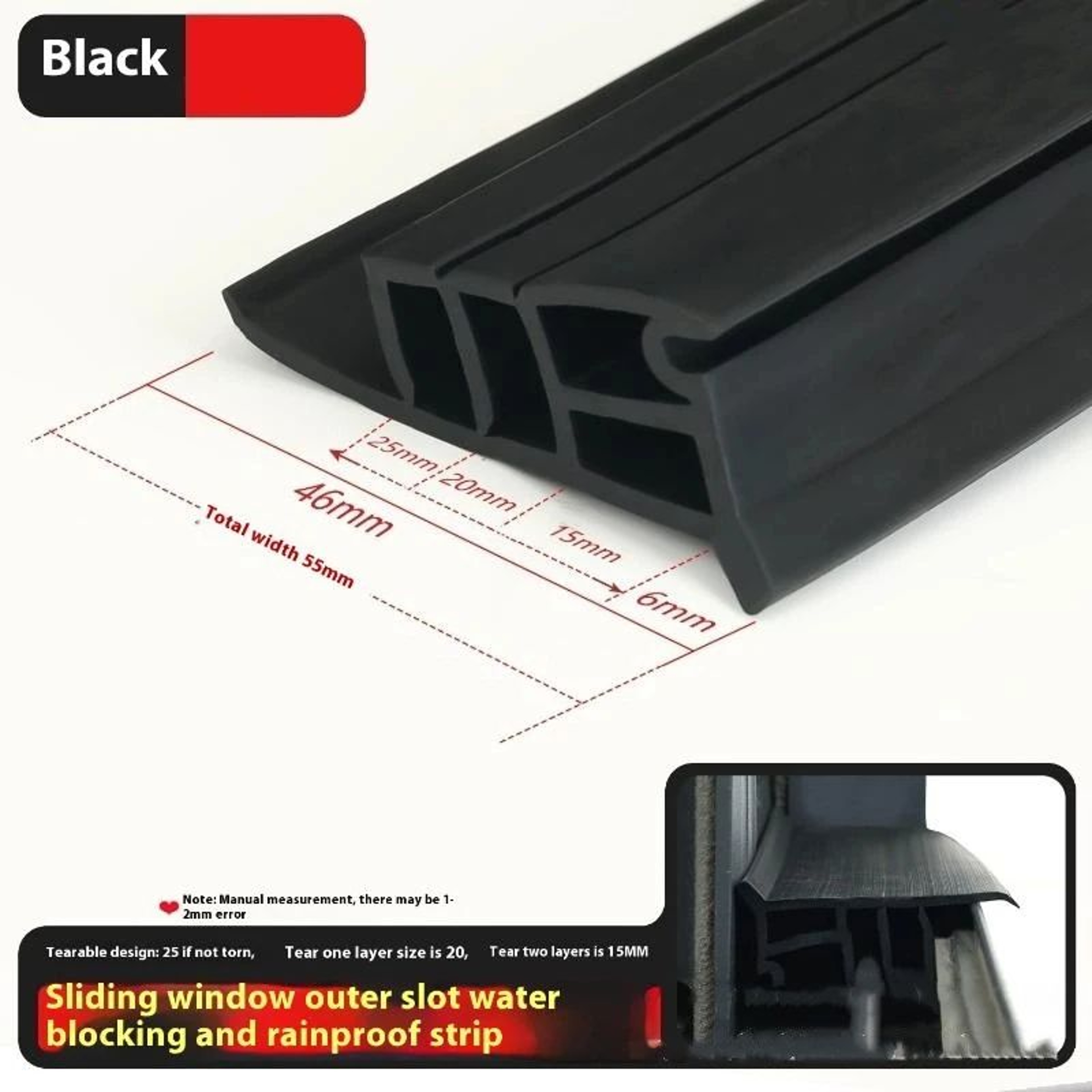 50cm Window Water Blocking Bar Weatherstrip Rain And Windproof Seal 17