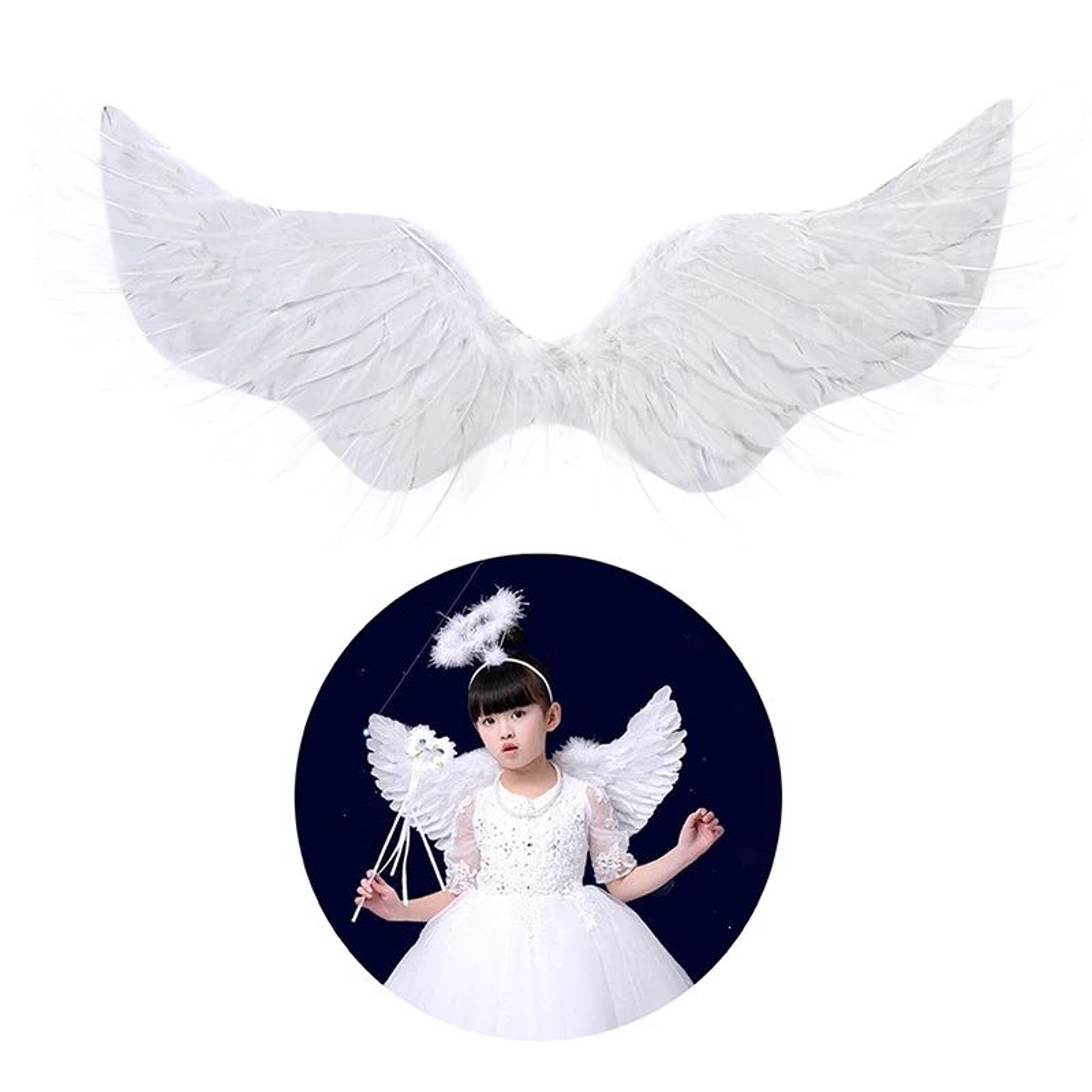 White Angel Feather Wings With Elastic Straps For Kids Party And Cosplay 0