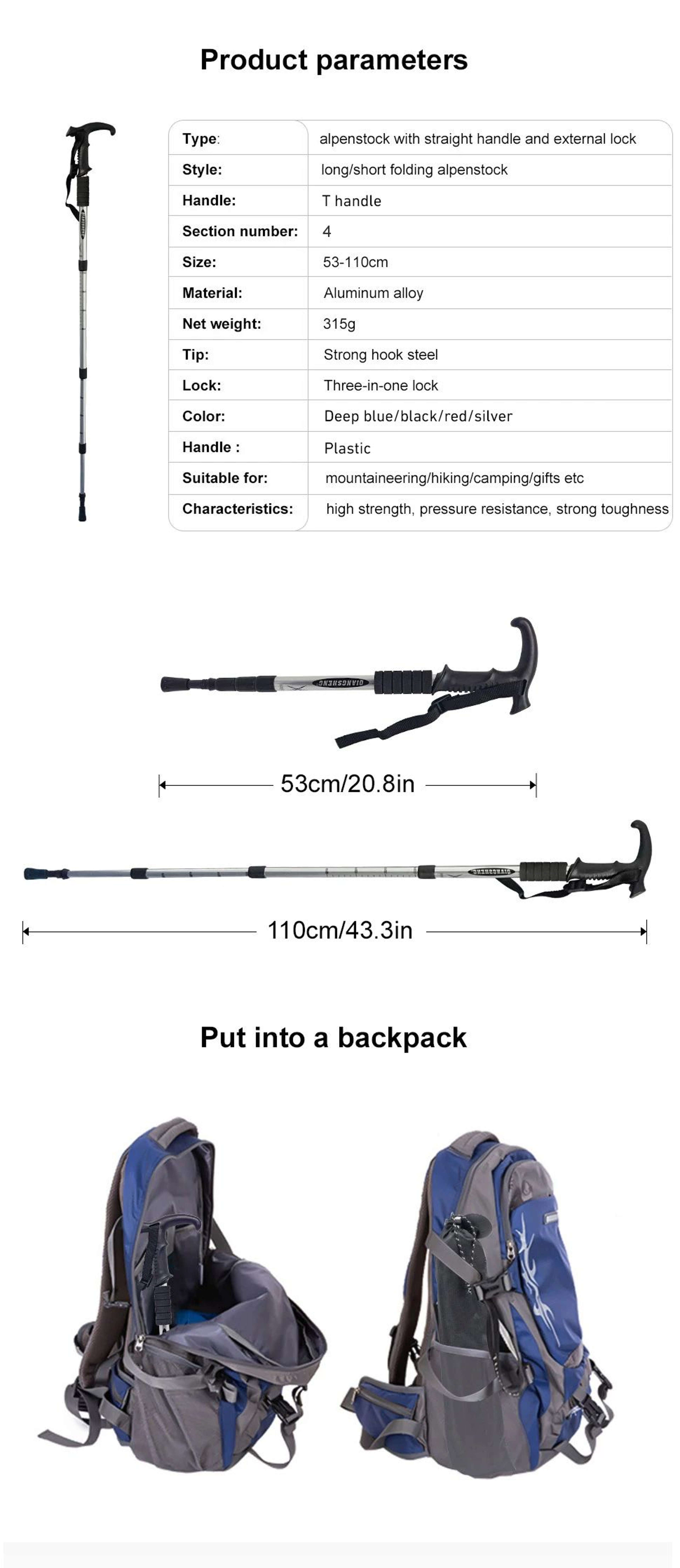 4Section Portable Folding Trekking Pole Lightweight Hiking Walking Stick 6