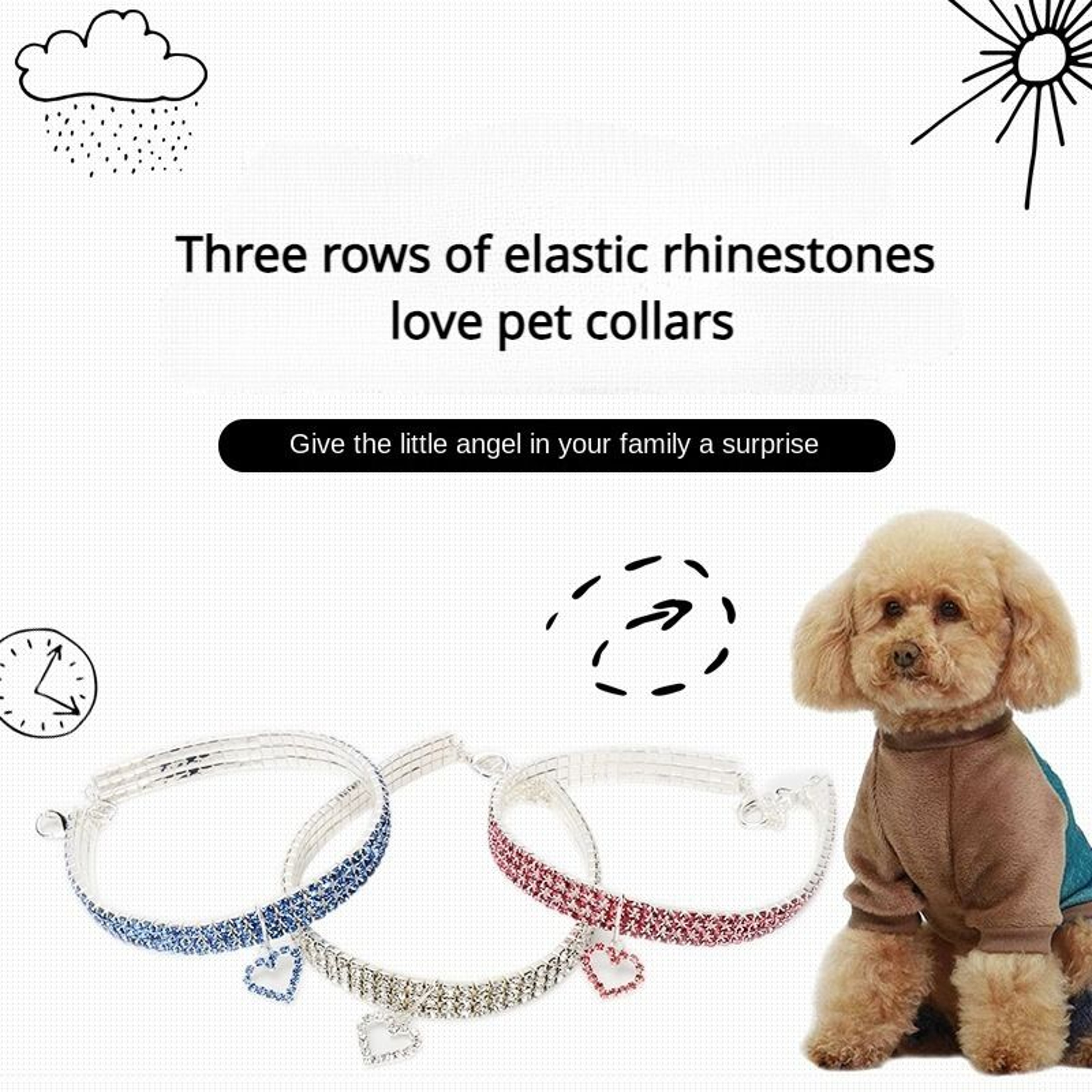 Three Row Rhinestone Pet Collar Elastic Sparkling Necklace For Cats And Dogs 6