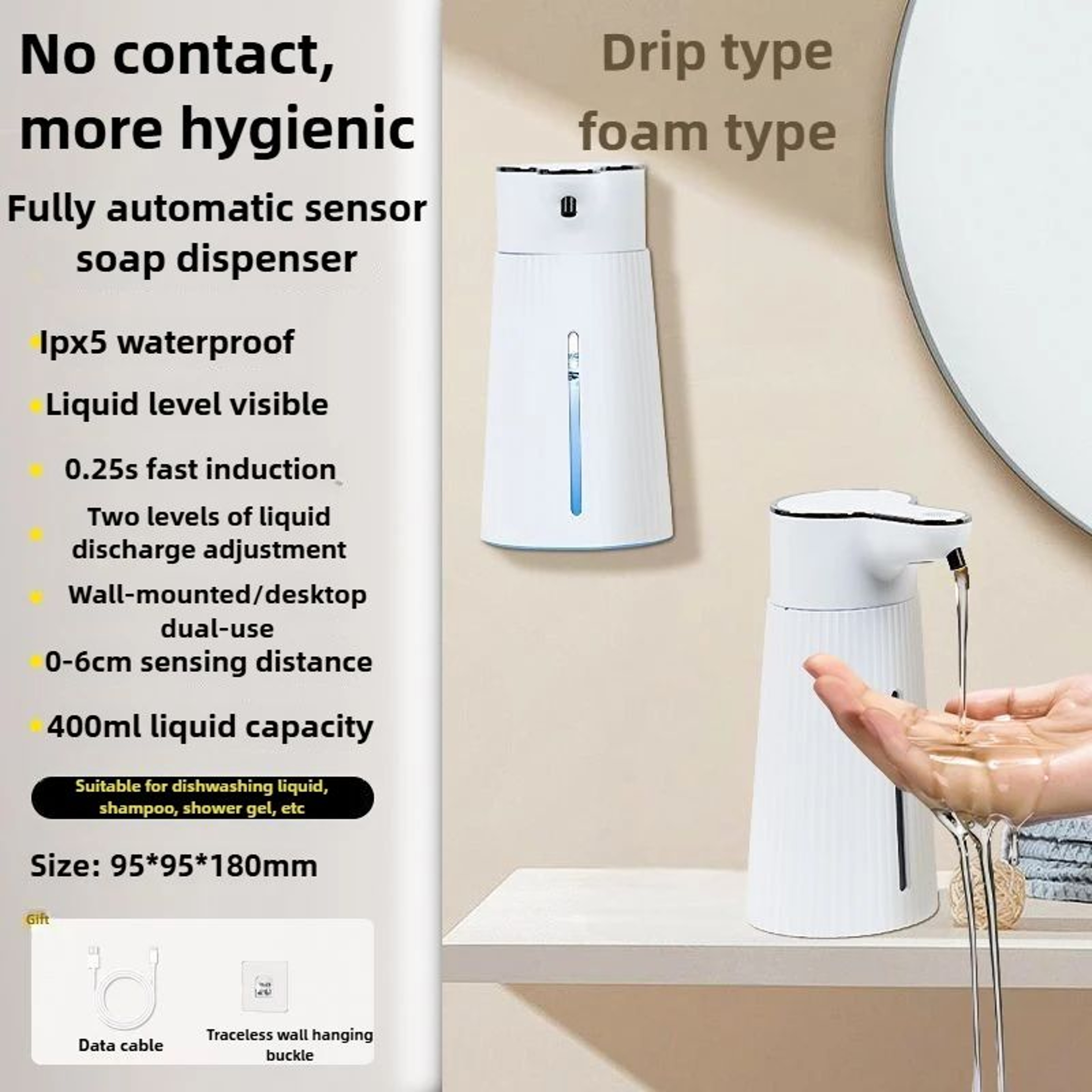 Automatic Touchless Foaming Soap Dispenser  350ml USB Rechargeable Electric Dispenser With 4Level A 20