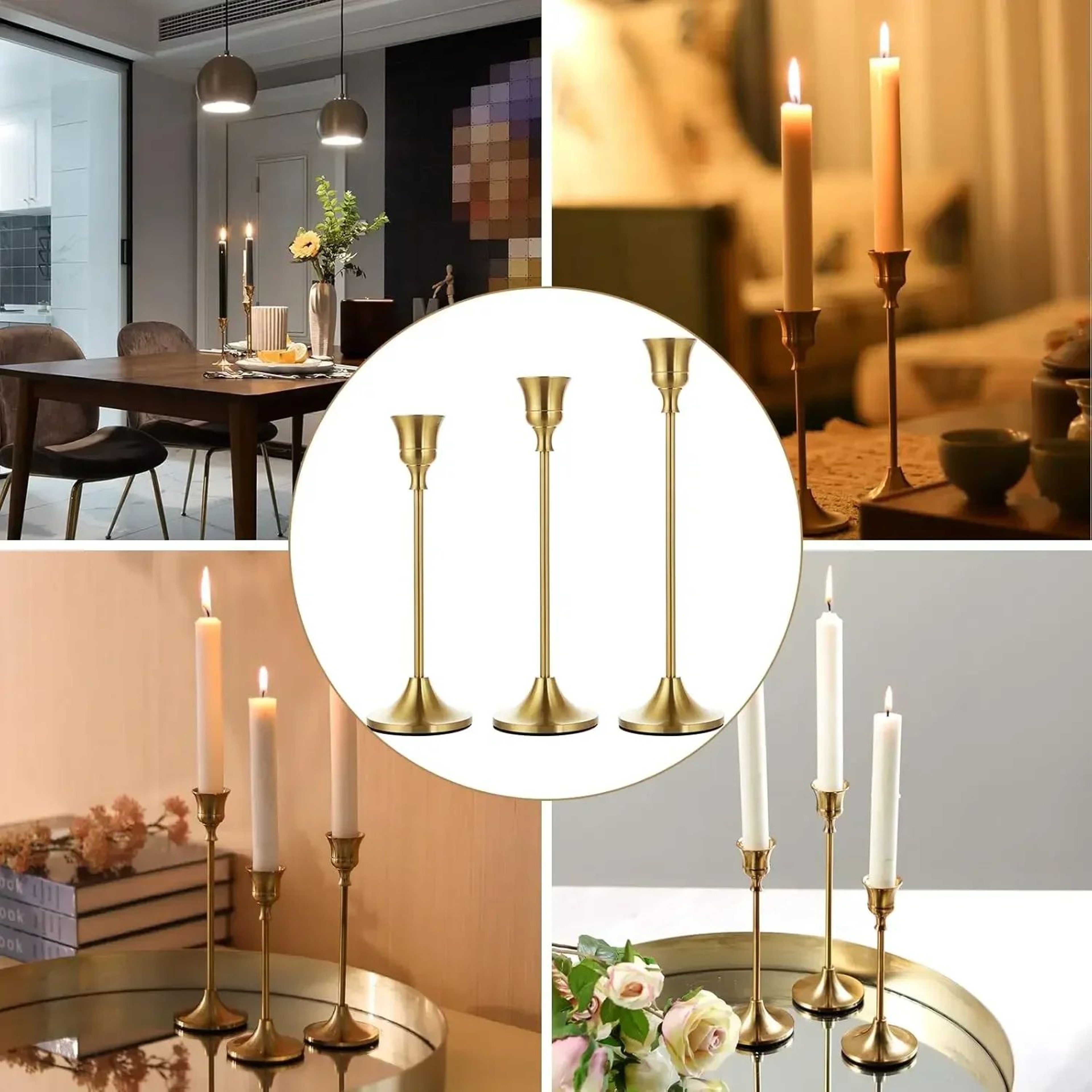 Vintage Metal Tabletop Candle Holder Set 3