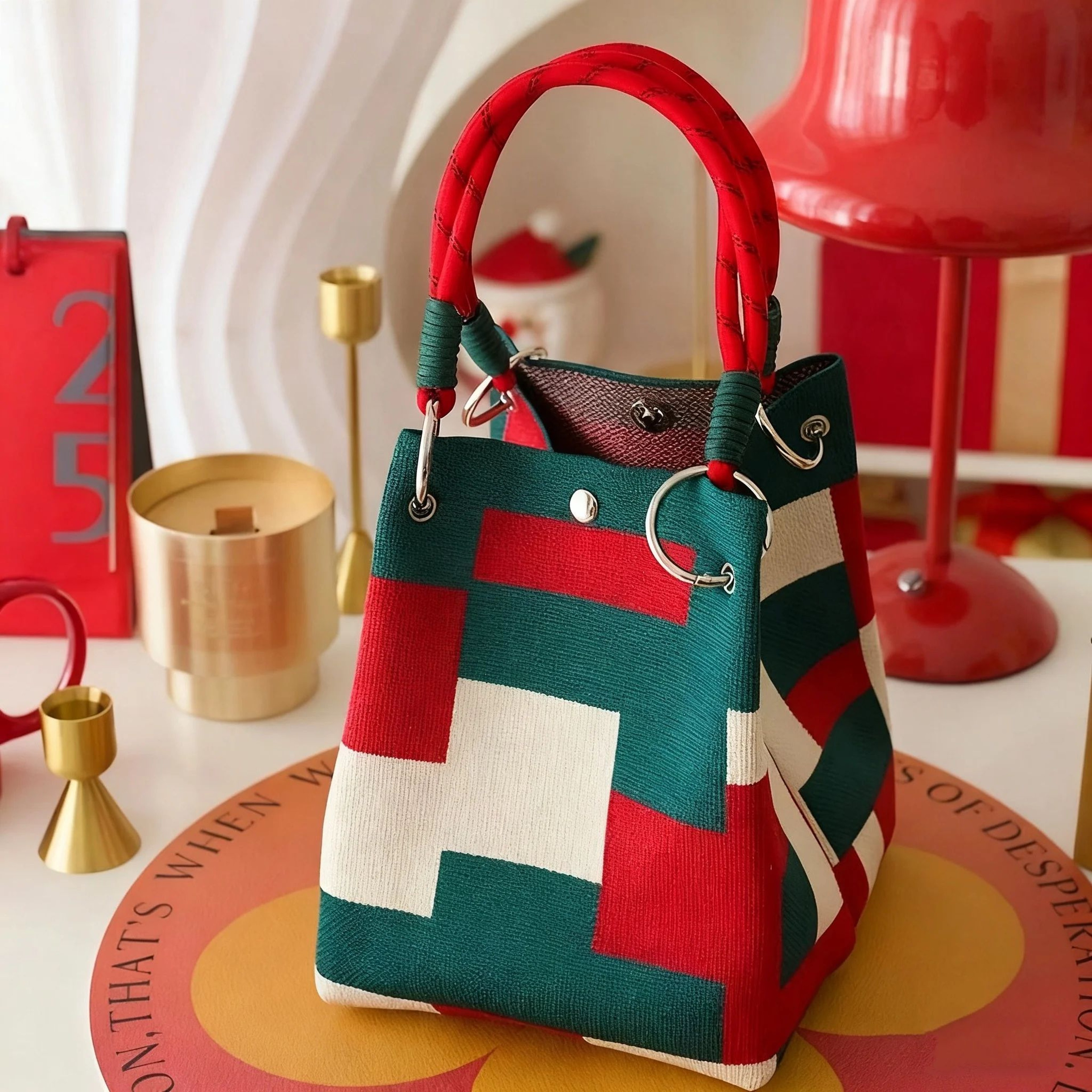 Vintage Floral Knit Tote Bag For Women 0