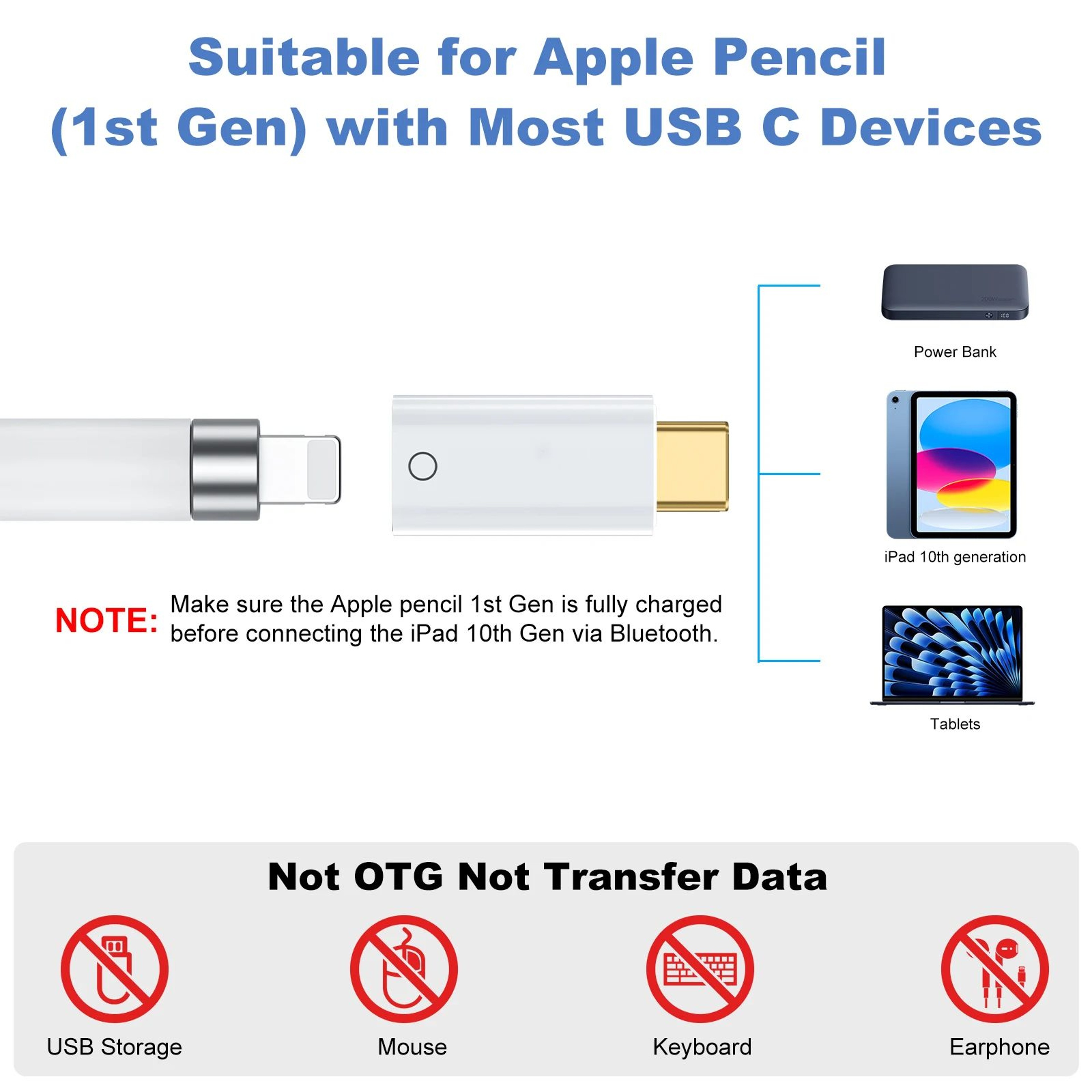 Lightning To Type C Charging Adapter For Apple Pencil 3