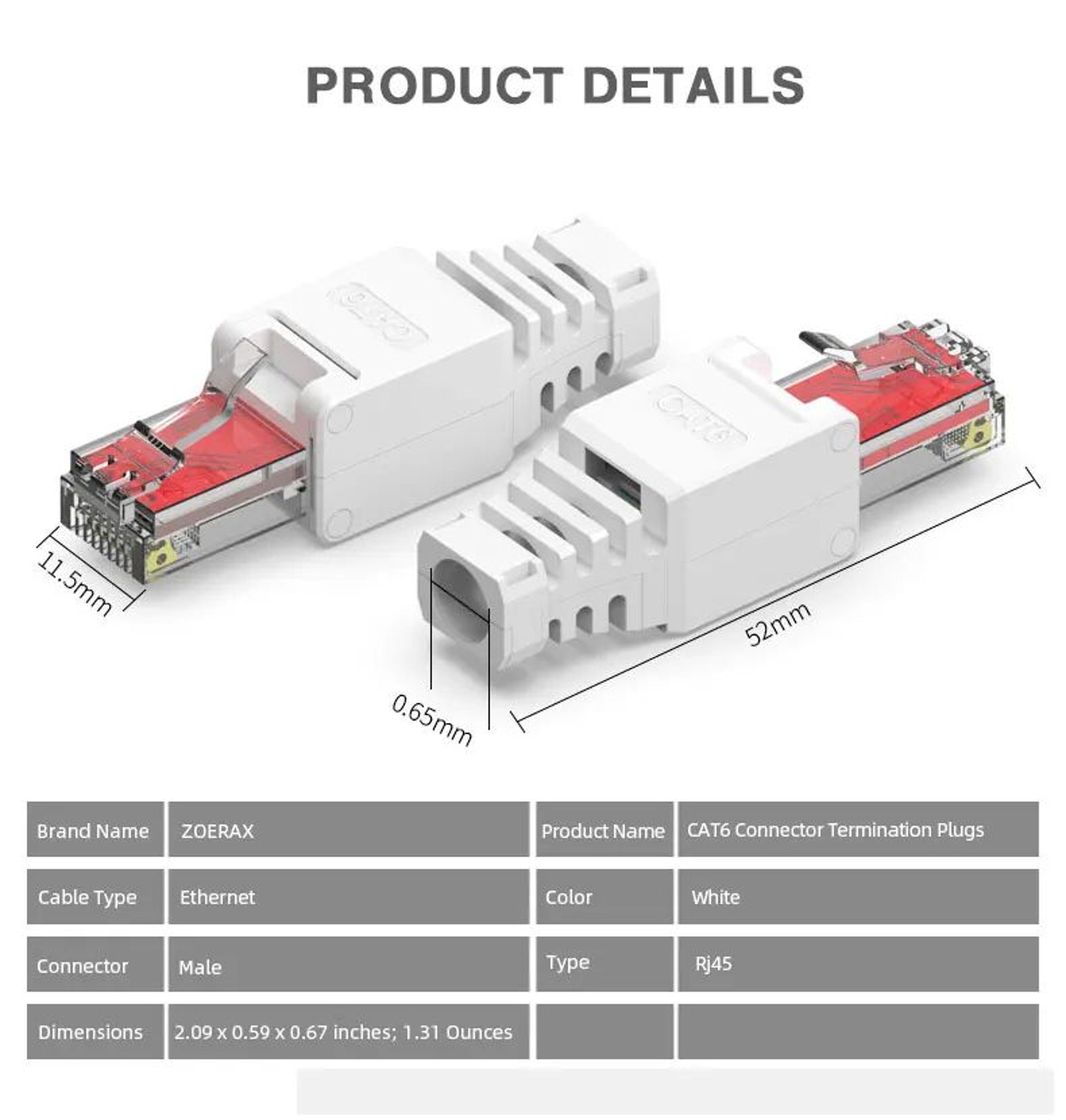 2 Pcs ZoeRax Tool Free RJ45 Cat6 Connectors 4