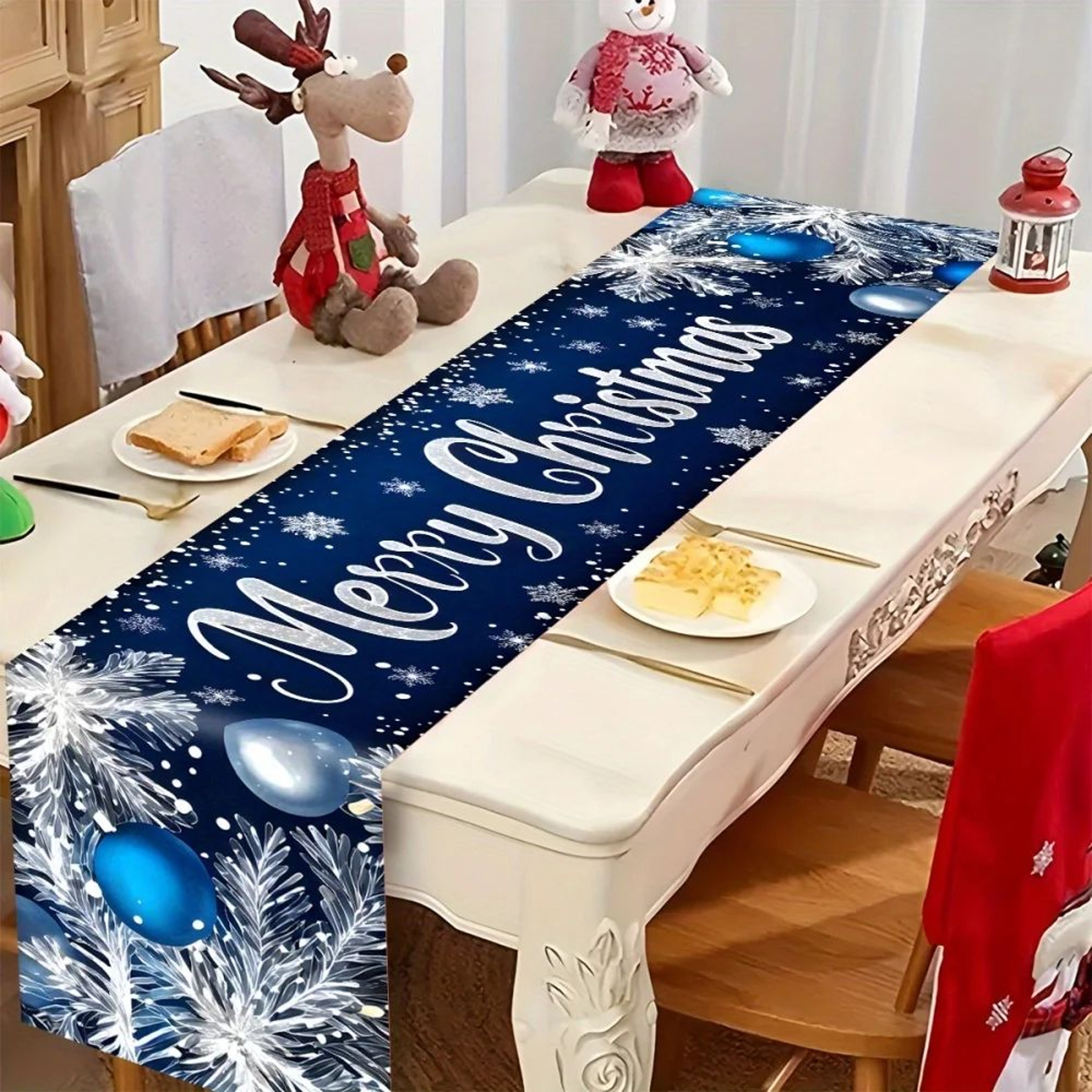 Merry Christmas Blue Table Runner 0