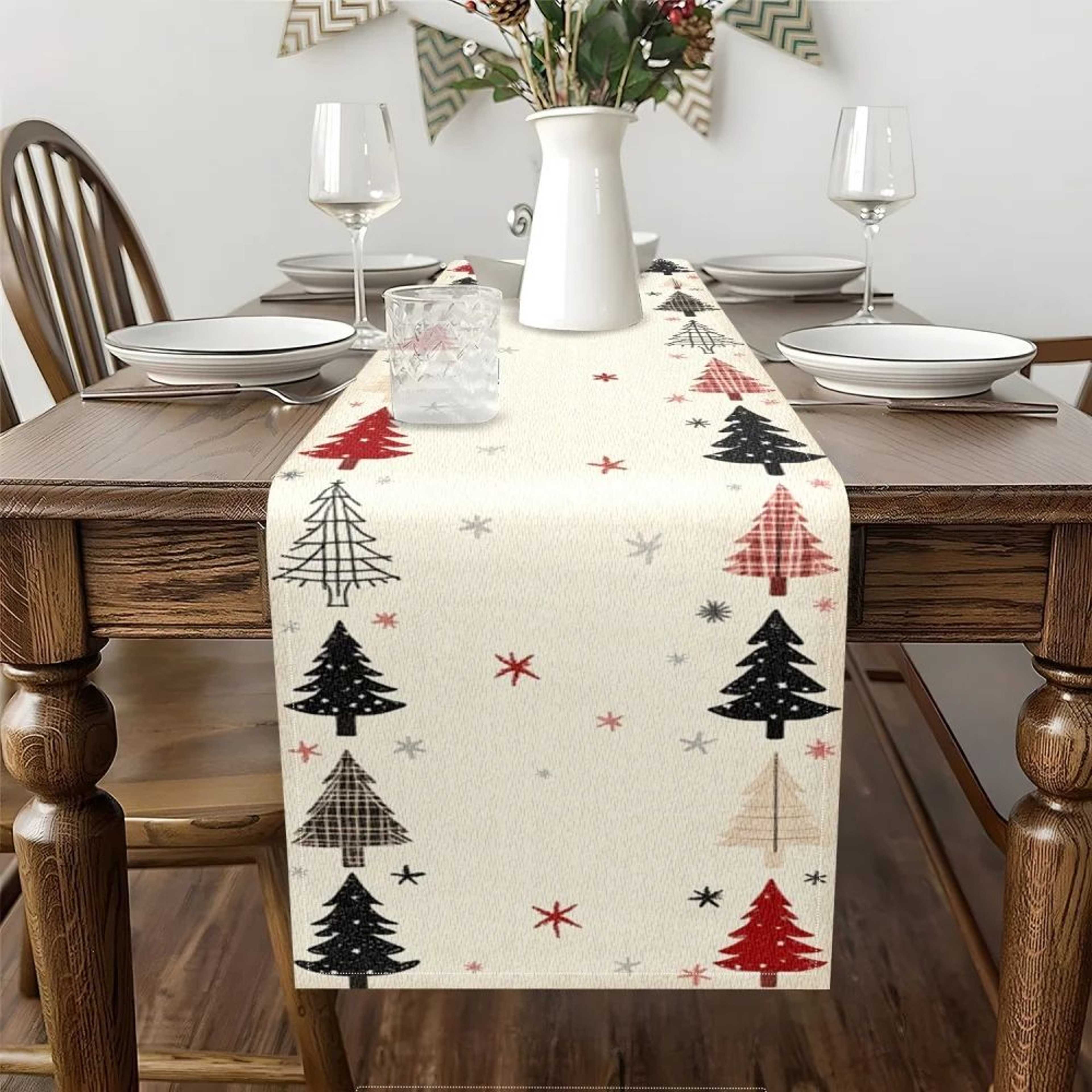 Red Black Beige Christmas Table Runner 0