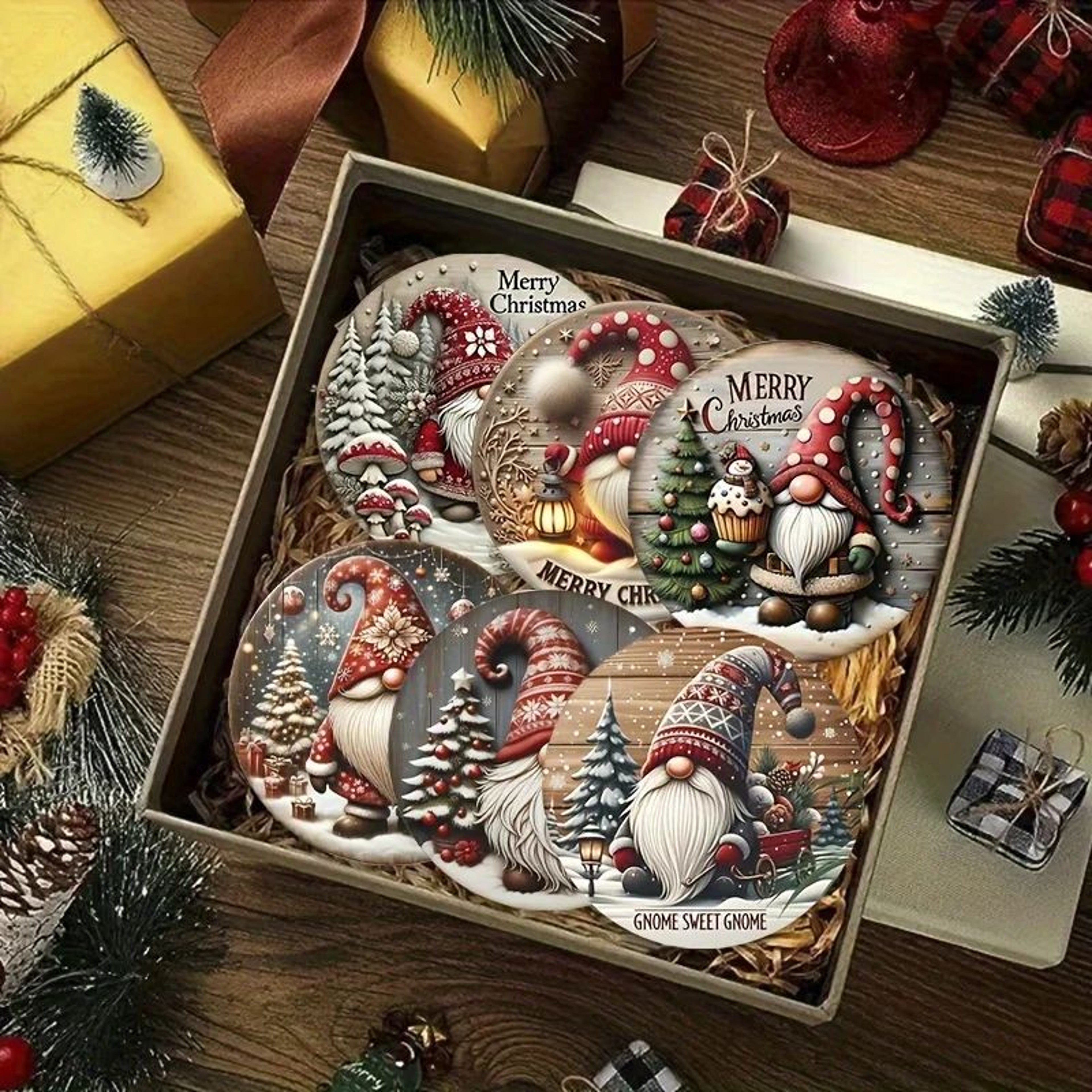 Christmas Gnome Wooden Coaster Set 0