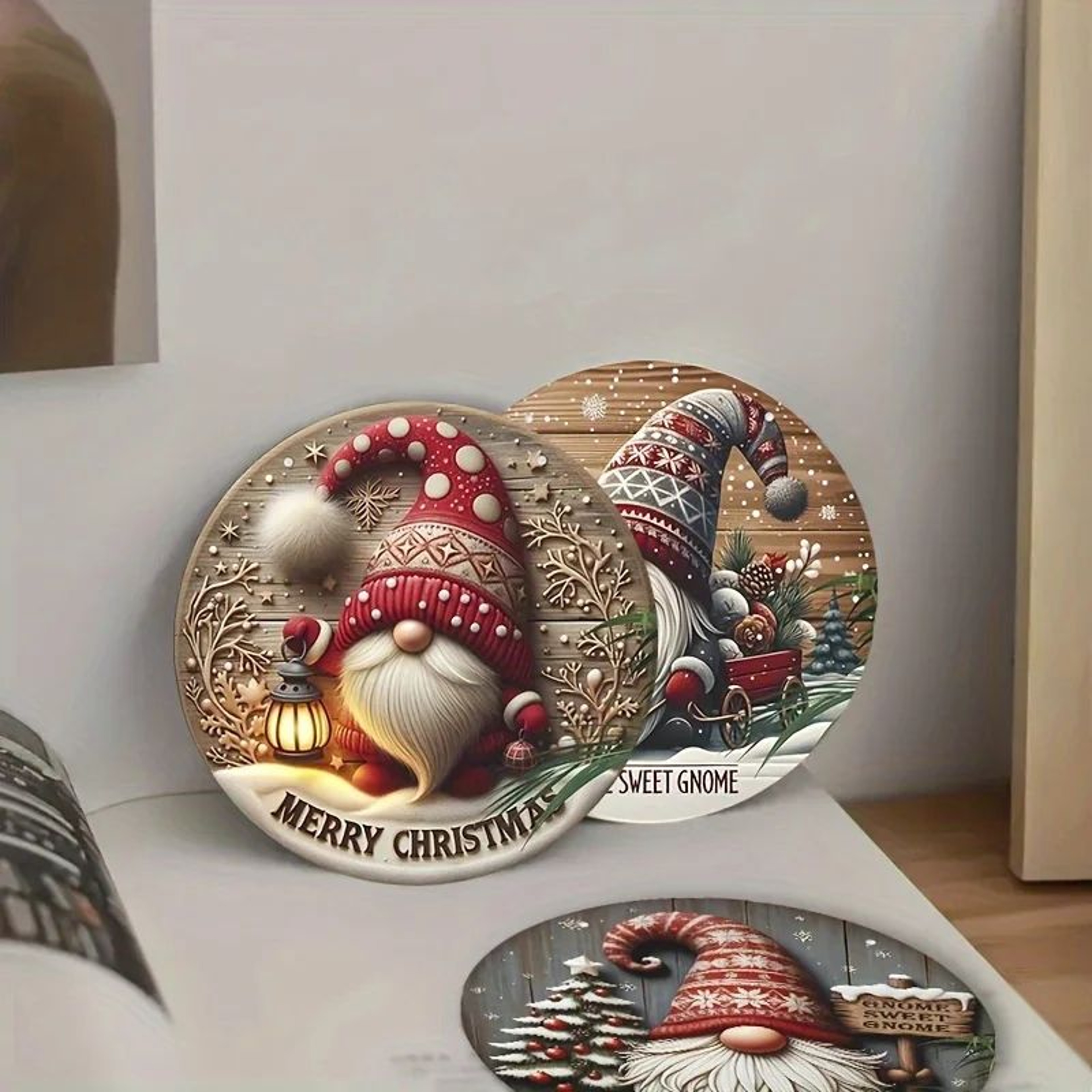 Christmas Gnome Wooden Coaster Set 3