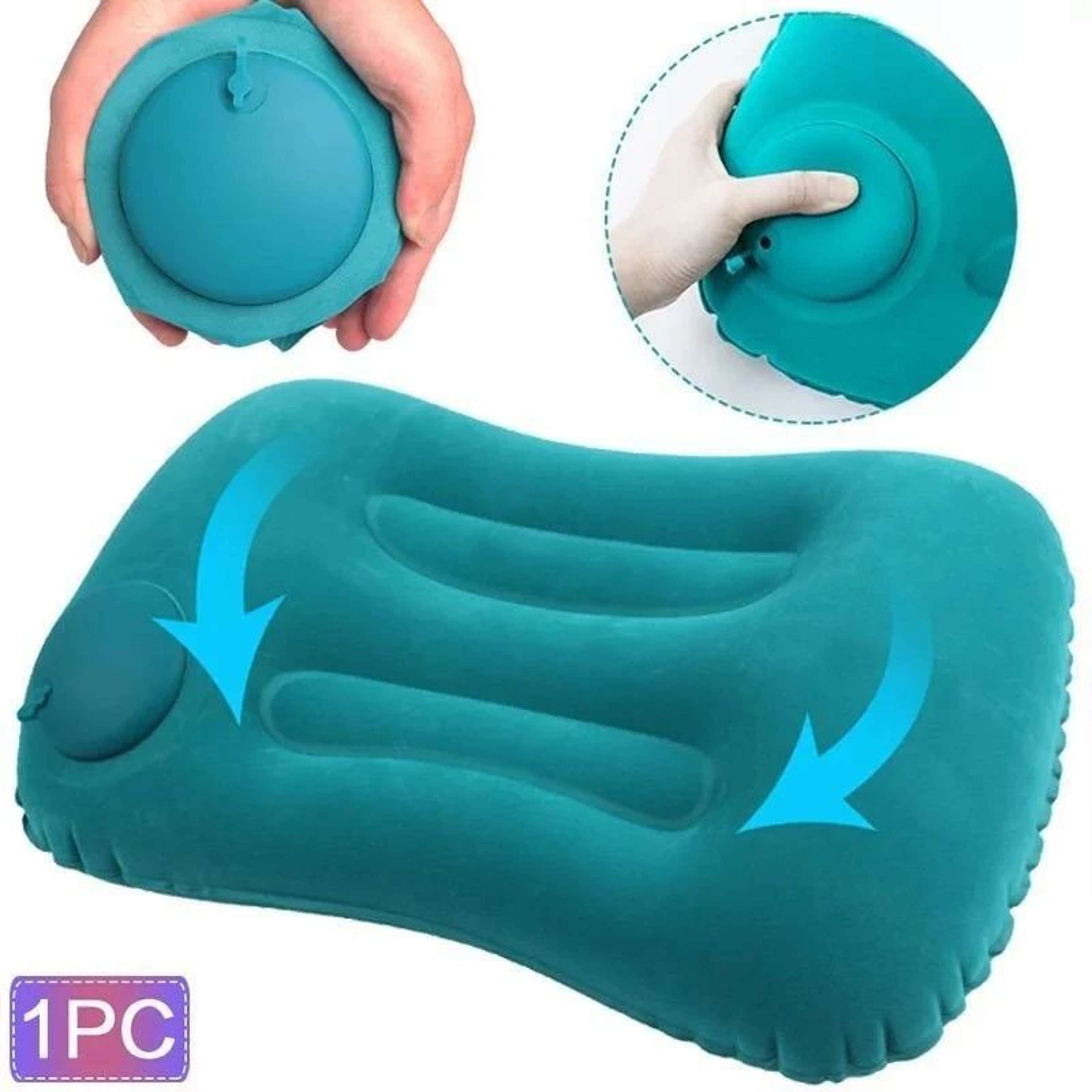 Inflatable Travel Pillow With Flocked Surface 0