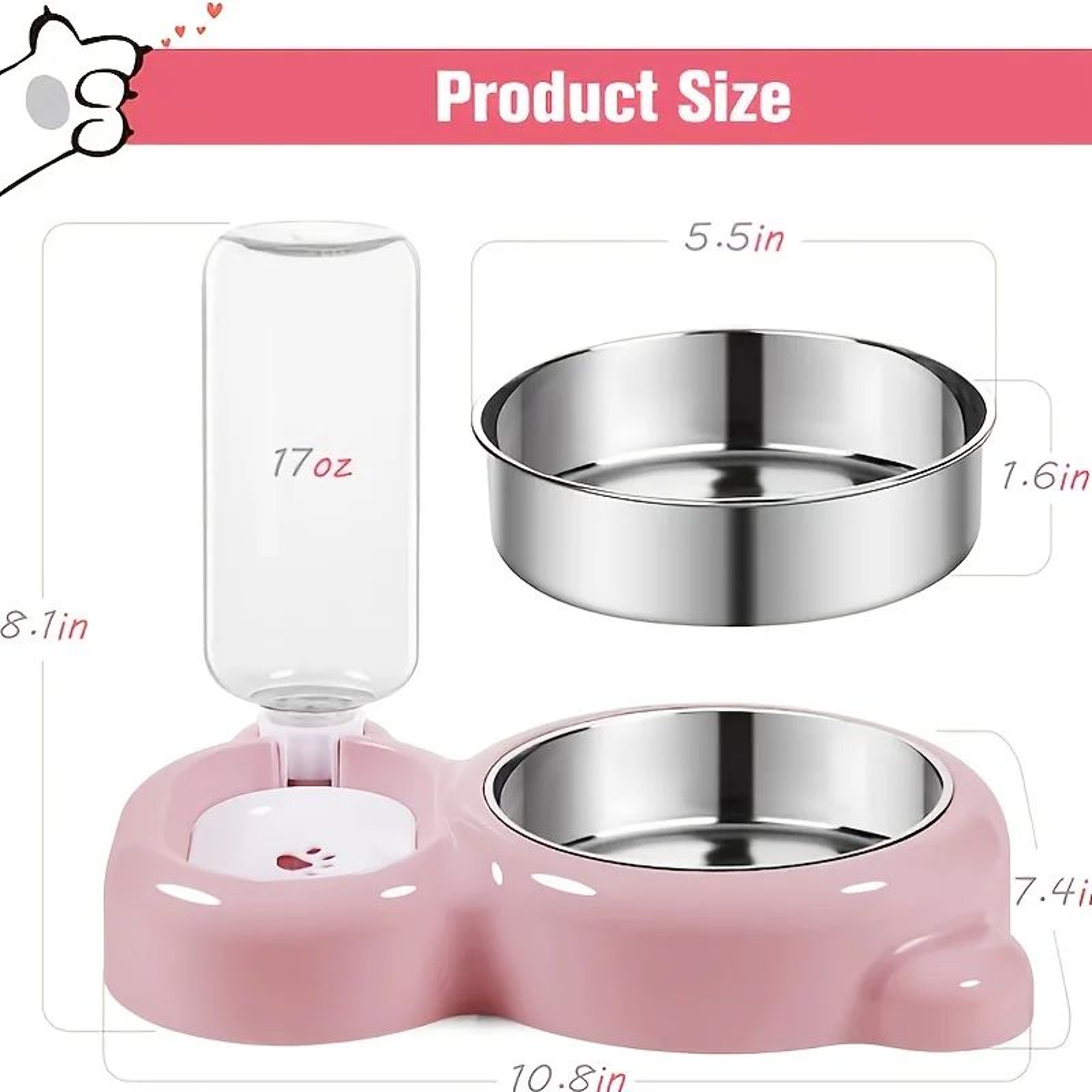 Double Cat Bowl With Automatic Water Bottle 1