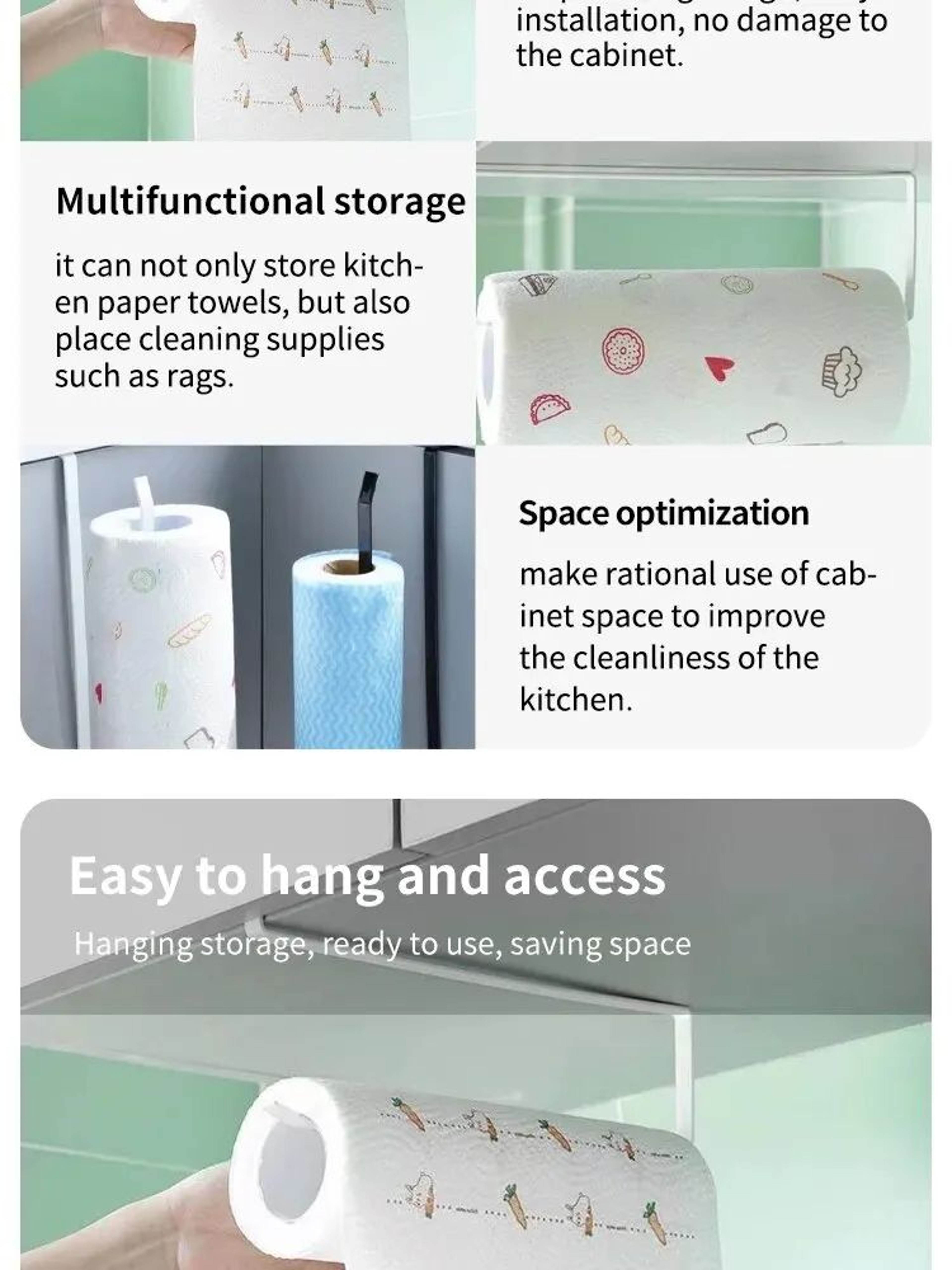 NoPunch Paper Roll And Cling Film Storage Rack 10