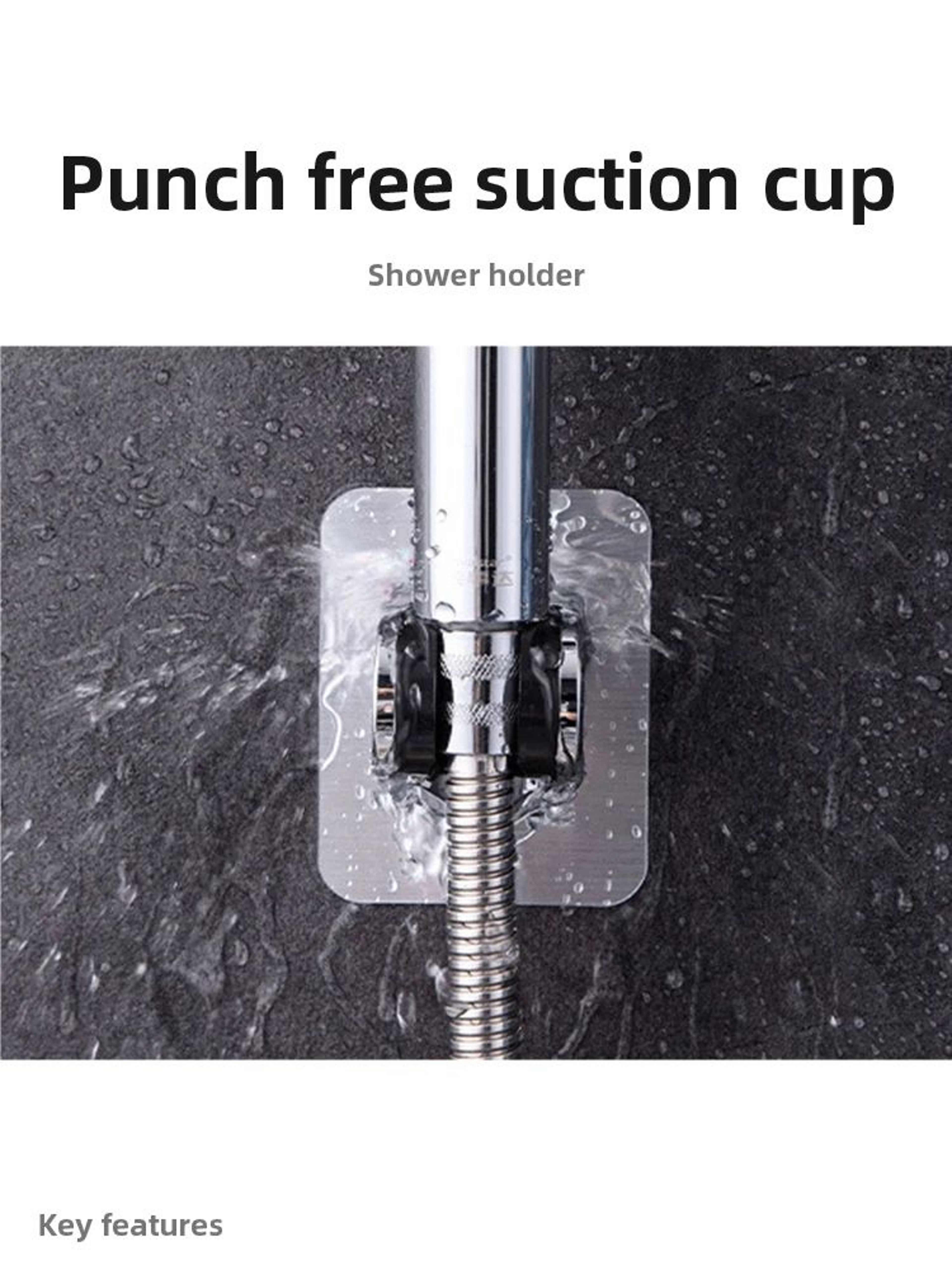 Punch Free Adjustable Universal Showerhead Holder Silver Black 6