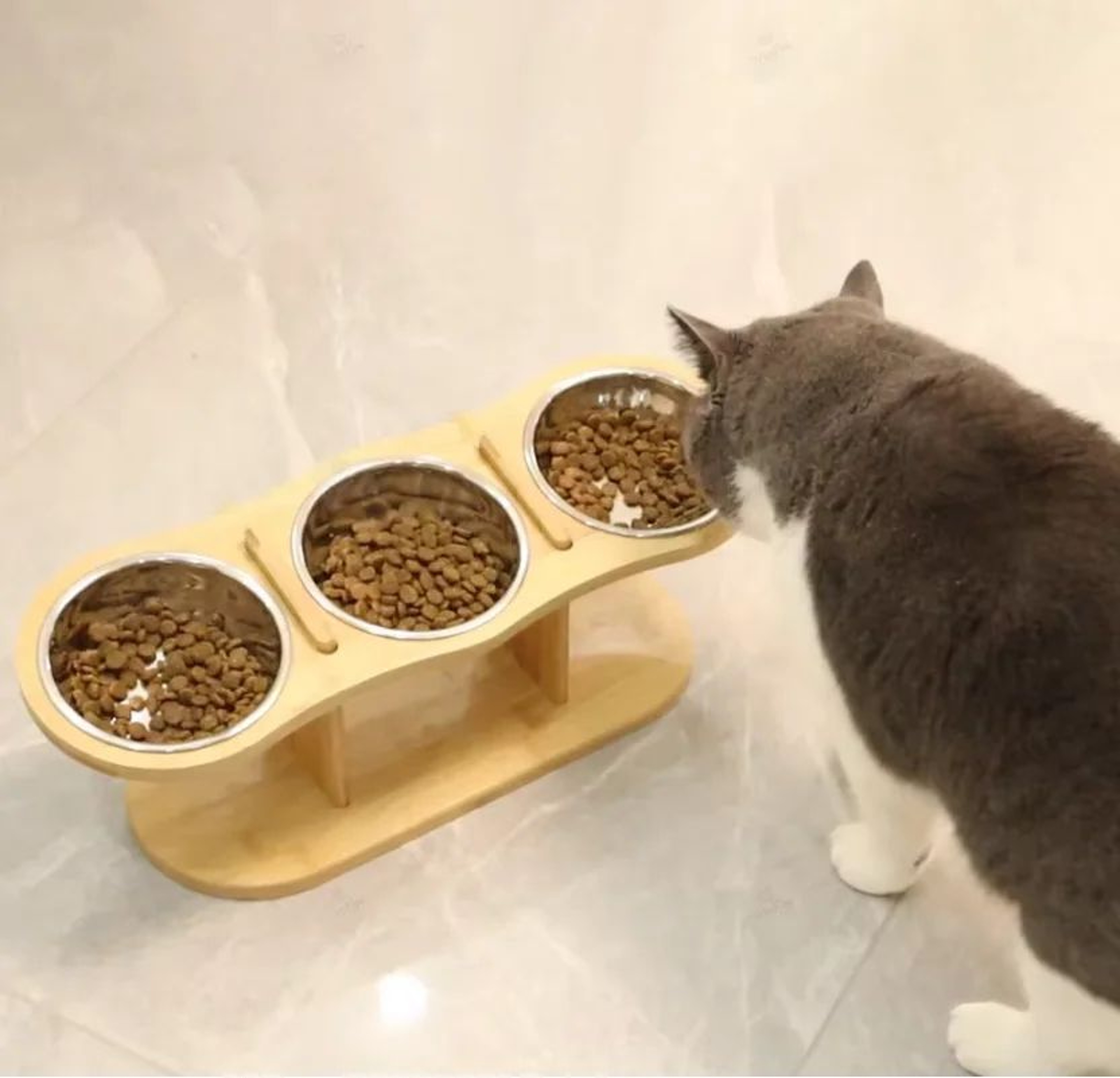 Adjustable Wooden Pet Bowl Stand Set 1