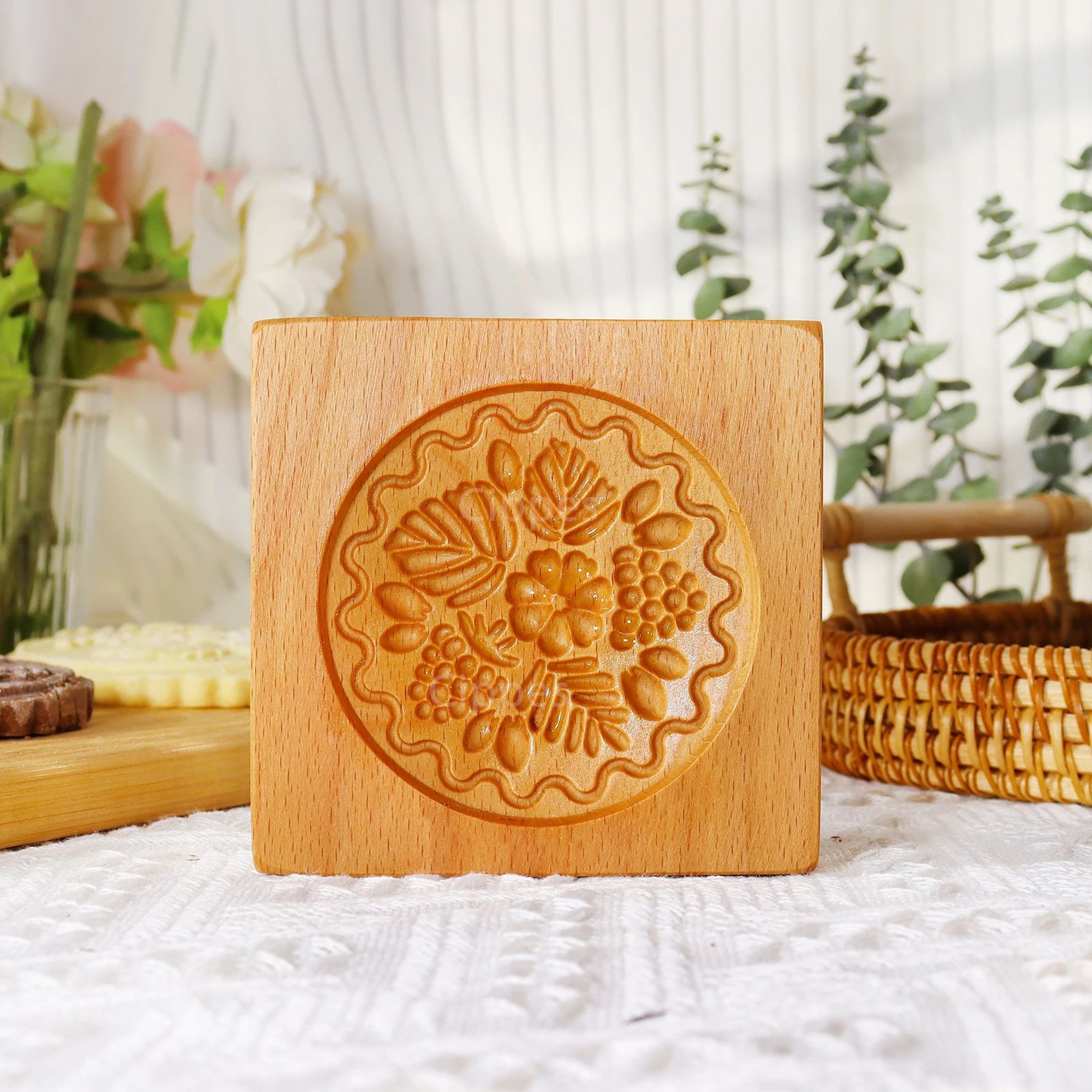 Wooden Flower Cookie Mold 2