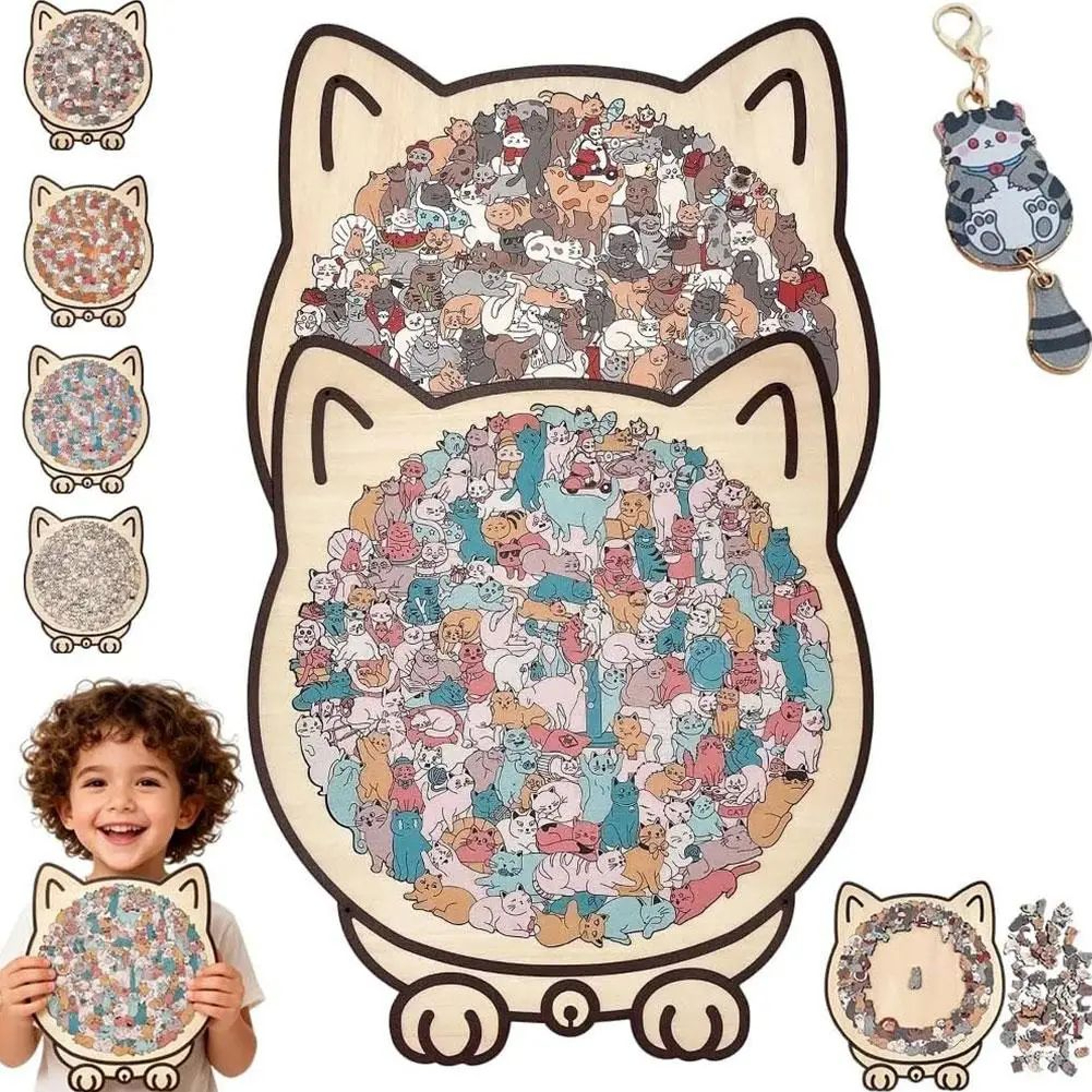 Wooden Cat Jigsaw Puzzle Home Decor 5