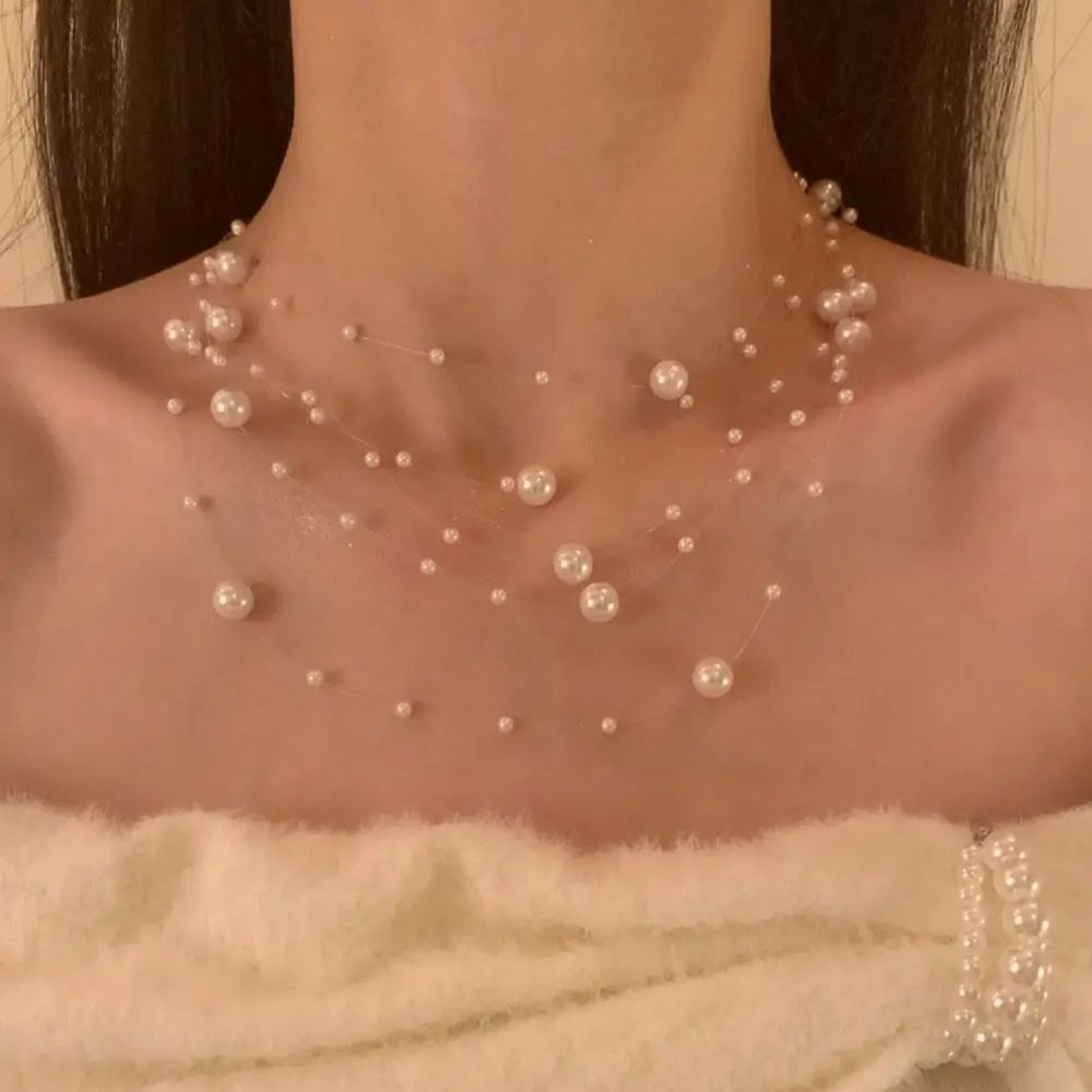 Elegant White Pearl Choker Necklace 3