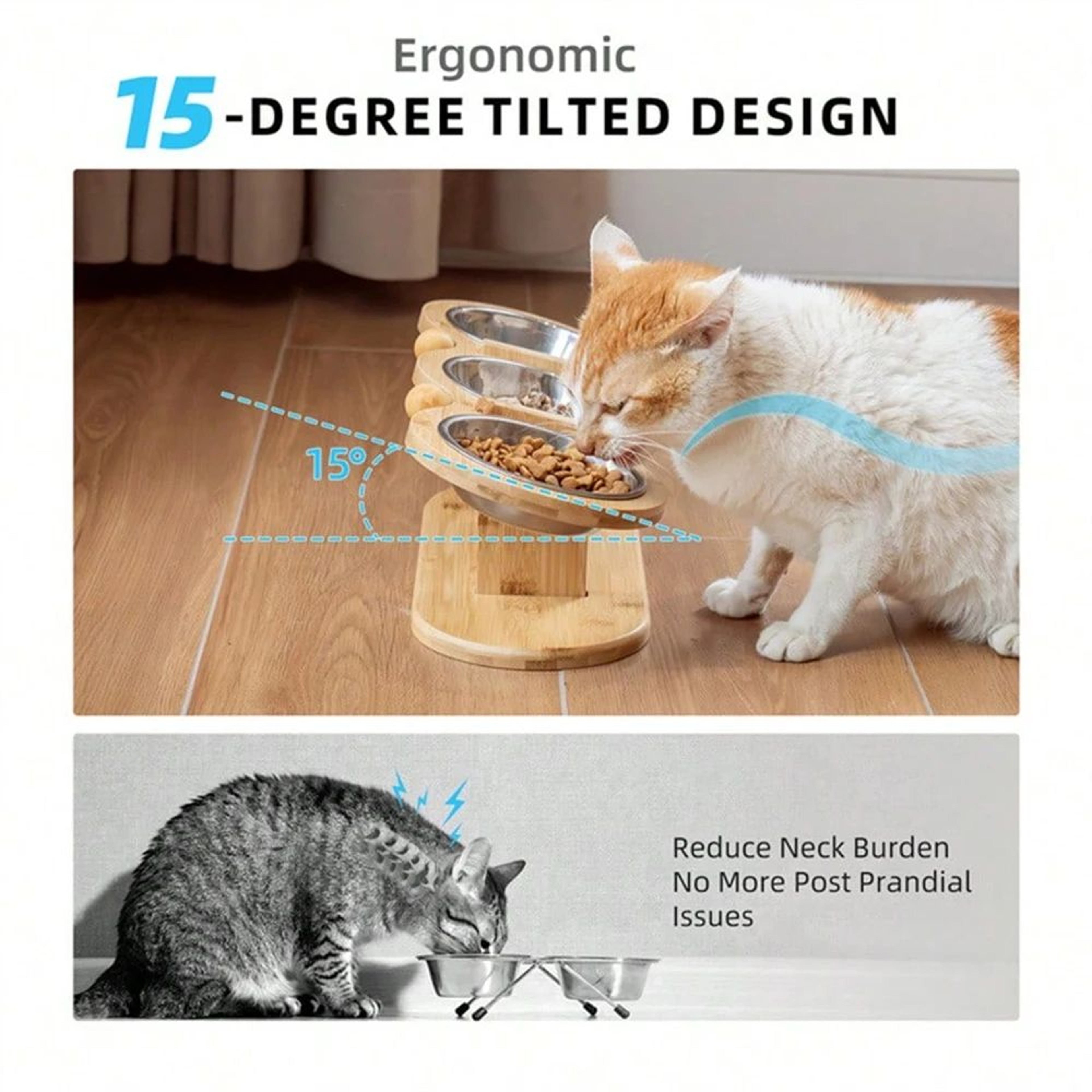 Three Bowl Raised Cat Feeder Set 3