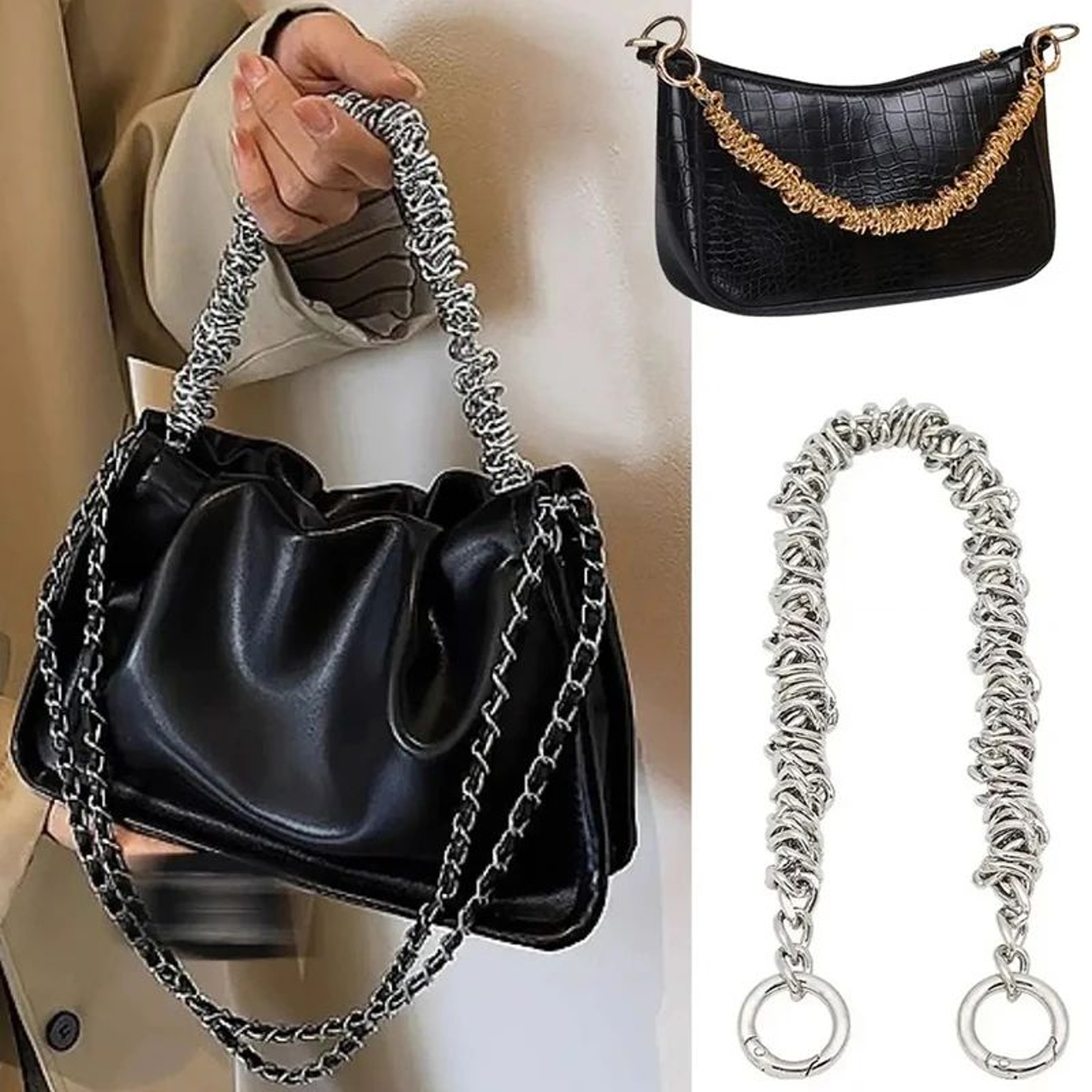 Irregular Metal Handbag Chain Handle Strap 0
