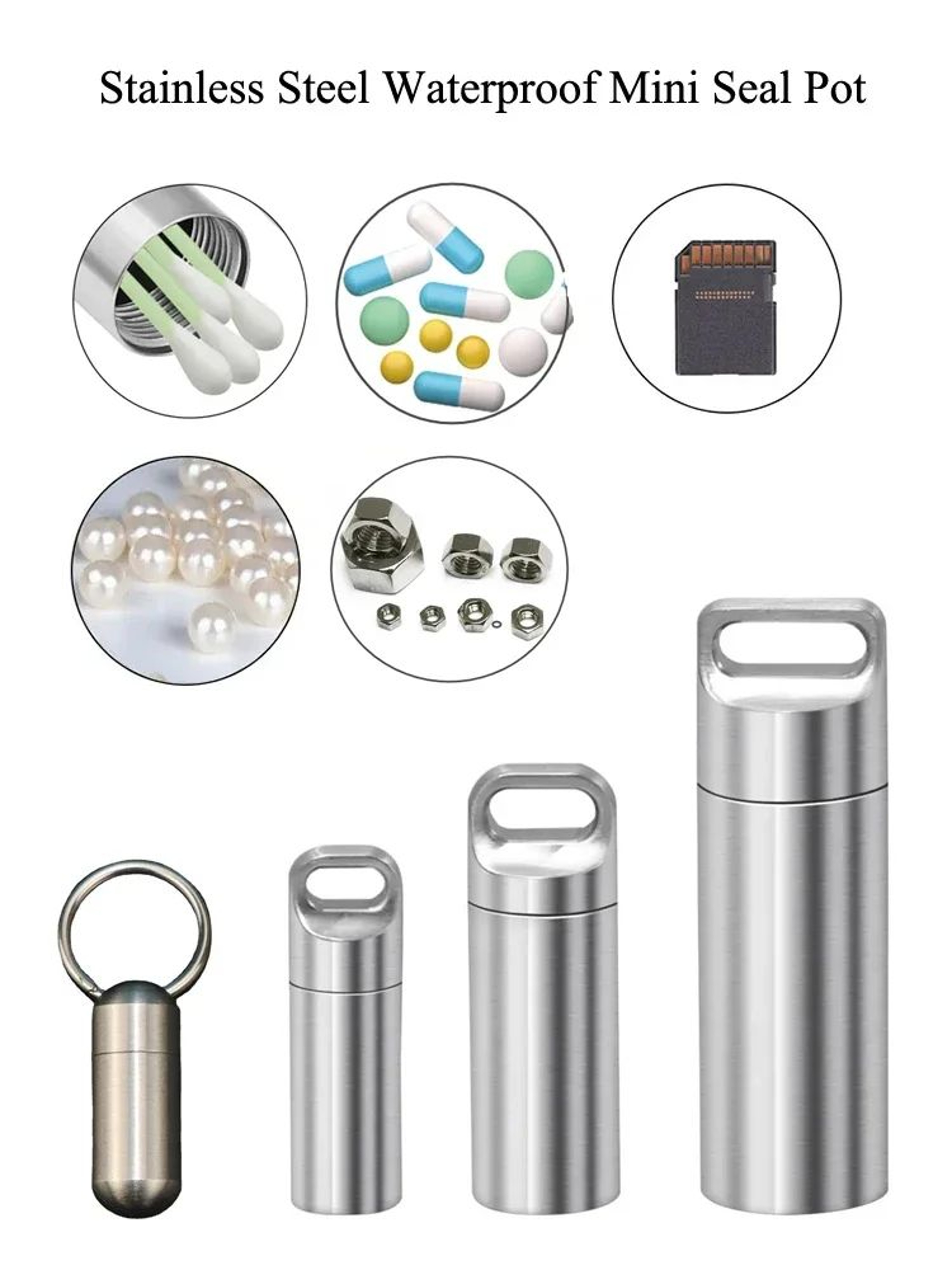 304 Stainless Steel Waterproof Mini Portable Sealed Container With Keychain 0