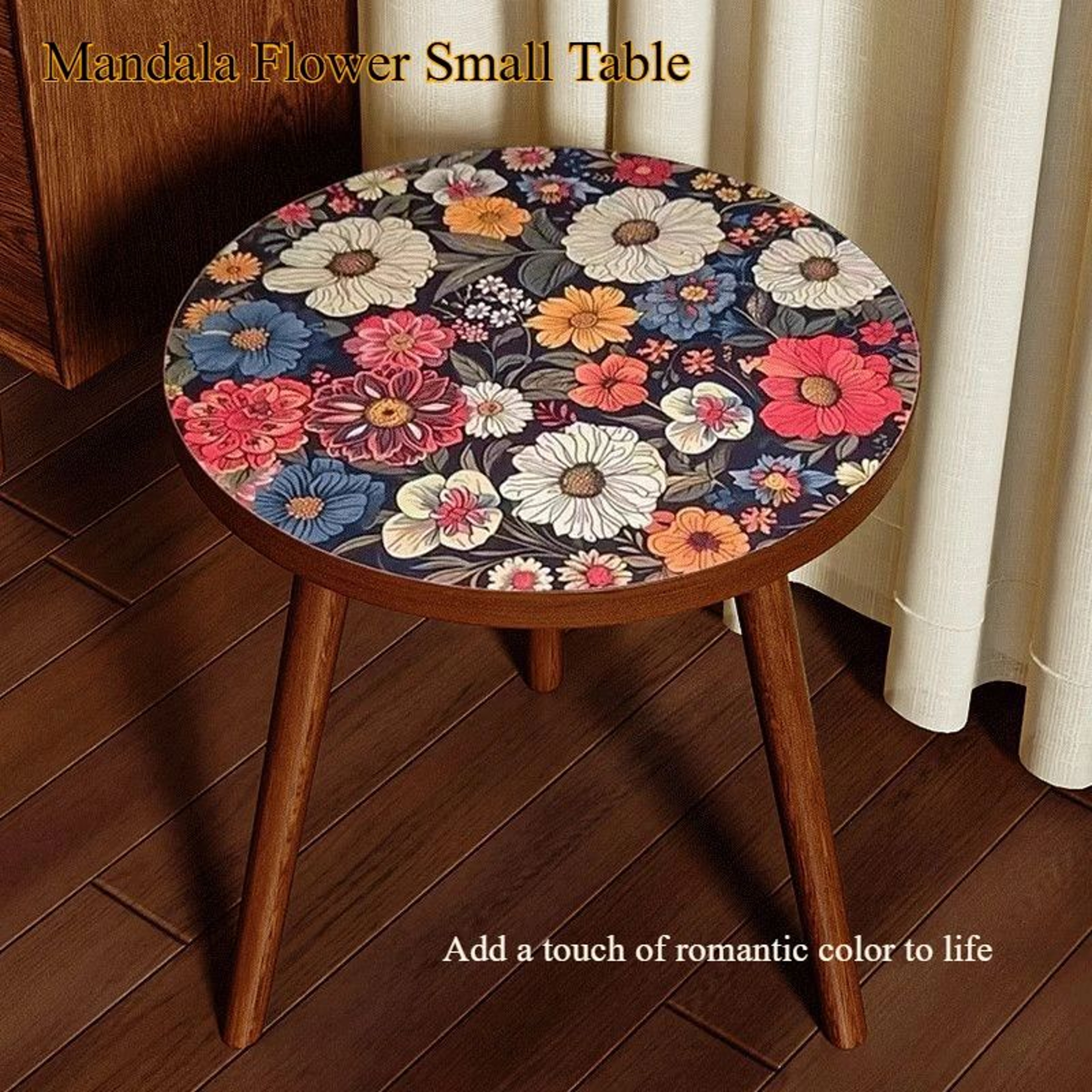 Mandala Wooden Round Side Table 0