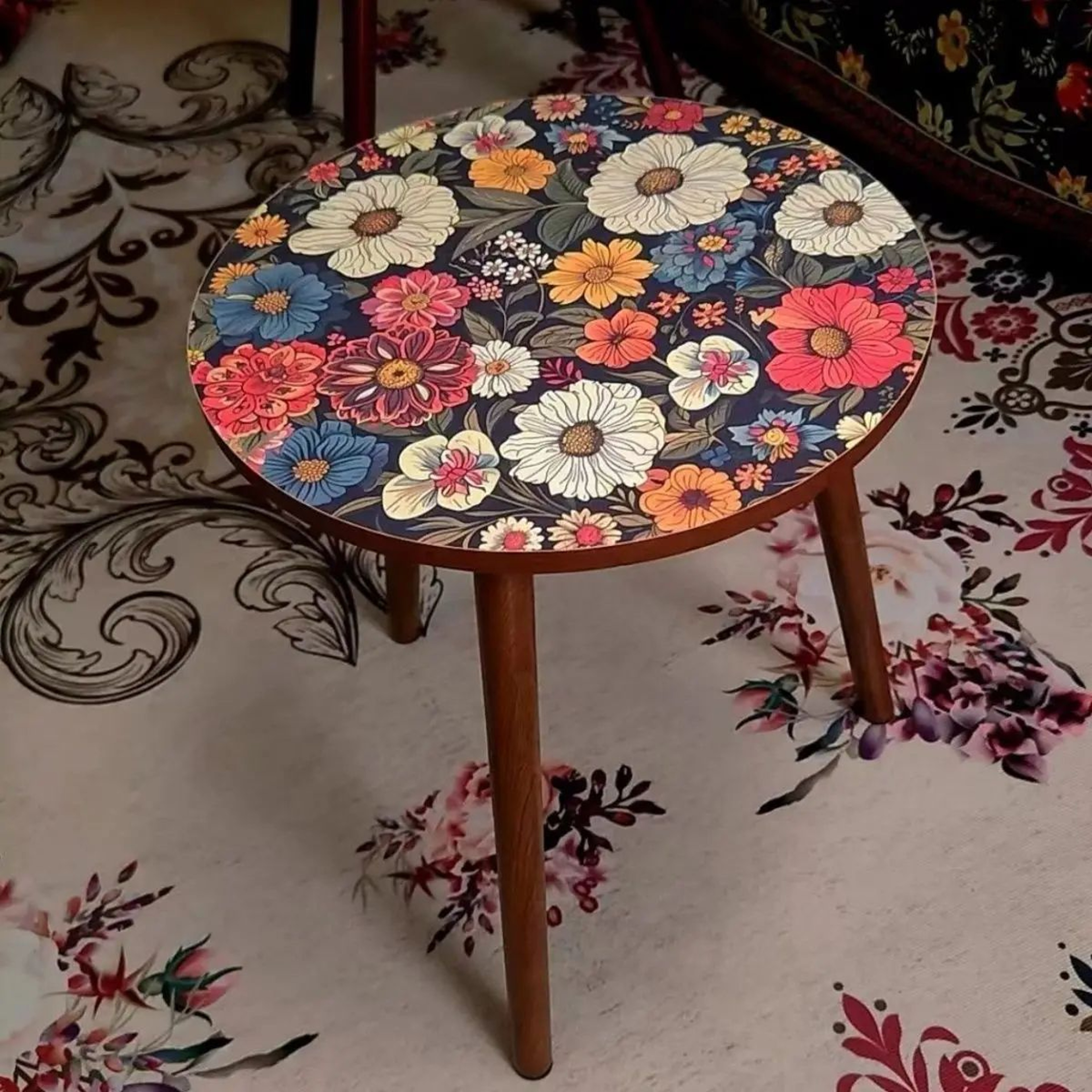 Mandala Wooden Round Side Table 13