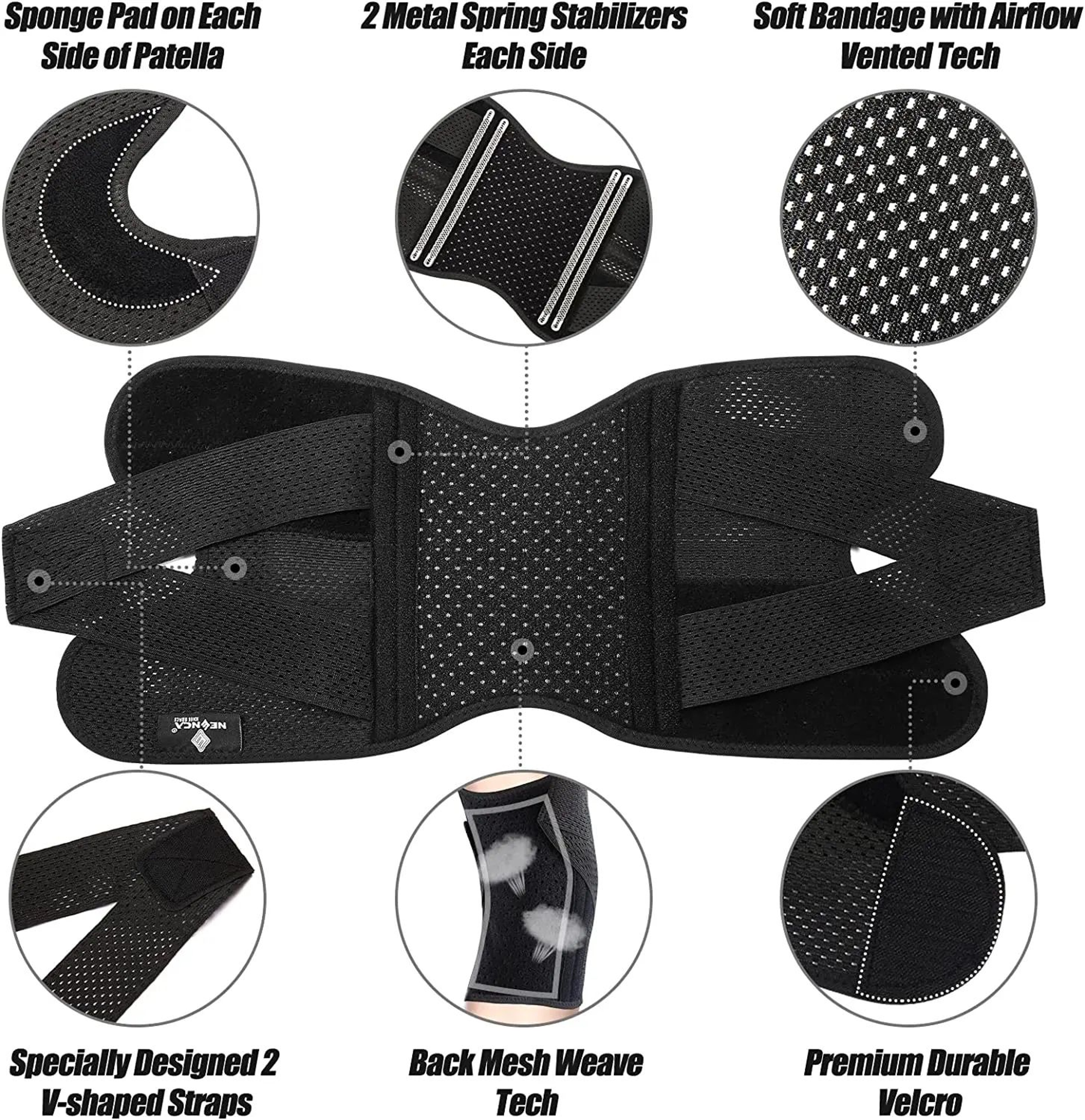 Knee Support Brace With Side Stabilizers Air Mesh Fabric Meniscus Tear ACL Arthritis Relief 1