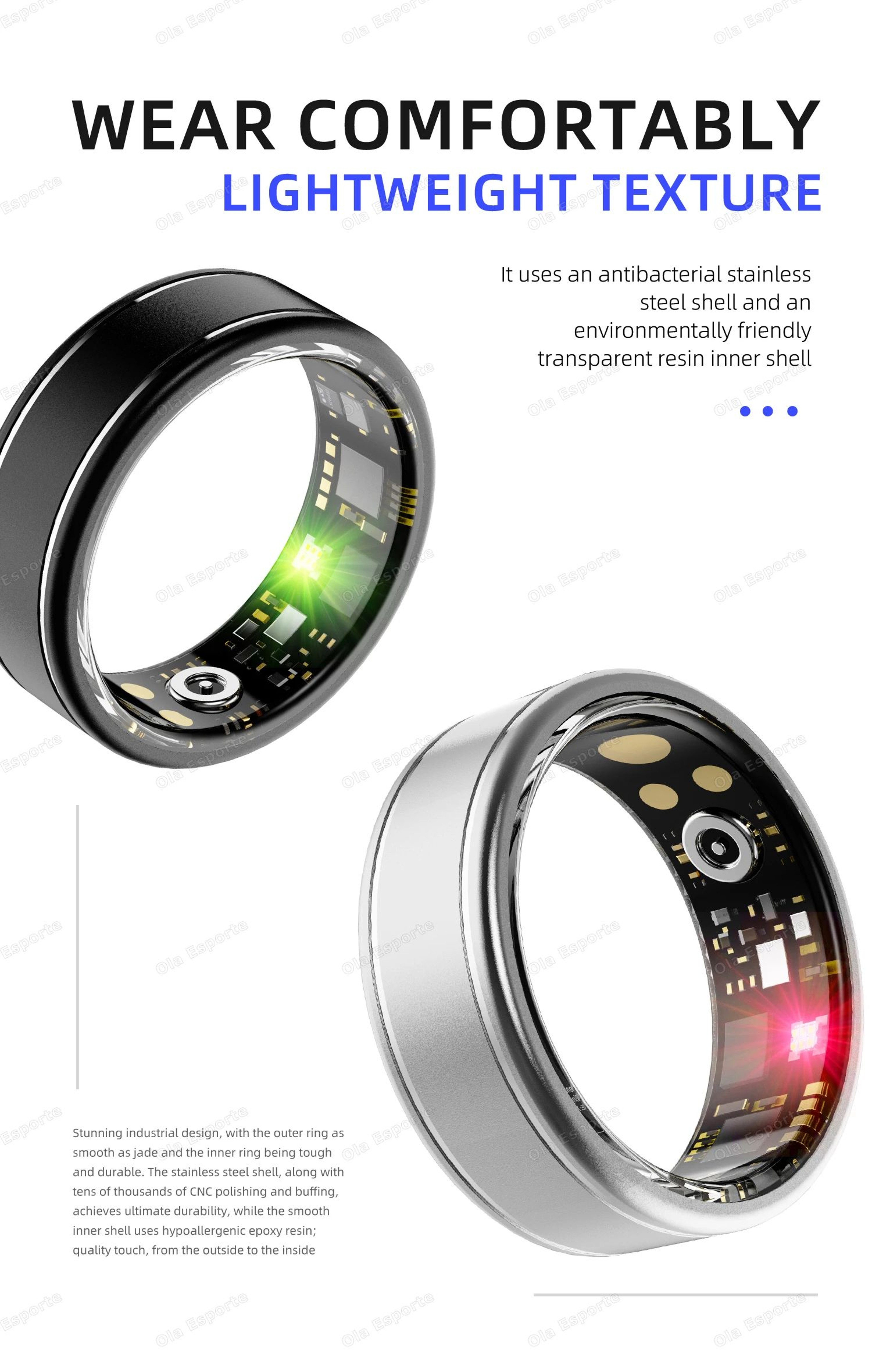 Smart Fitness Health Ring Heart Rate SpO2 Sleep Sport Tracker 9