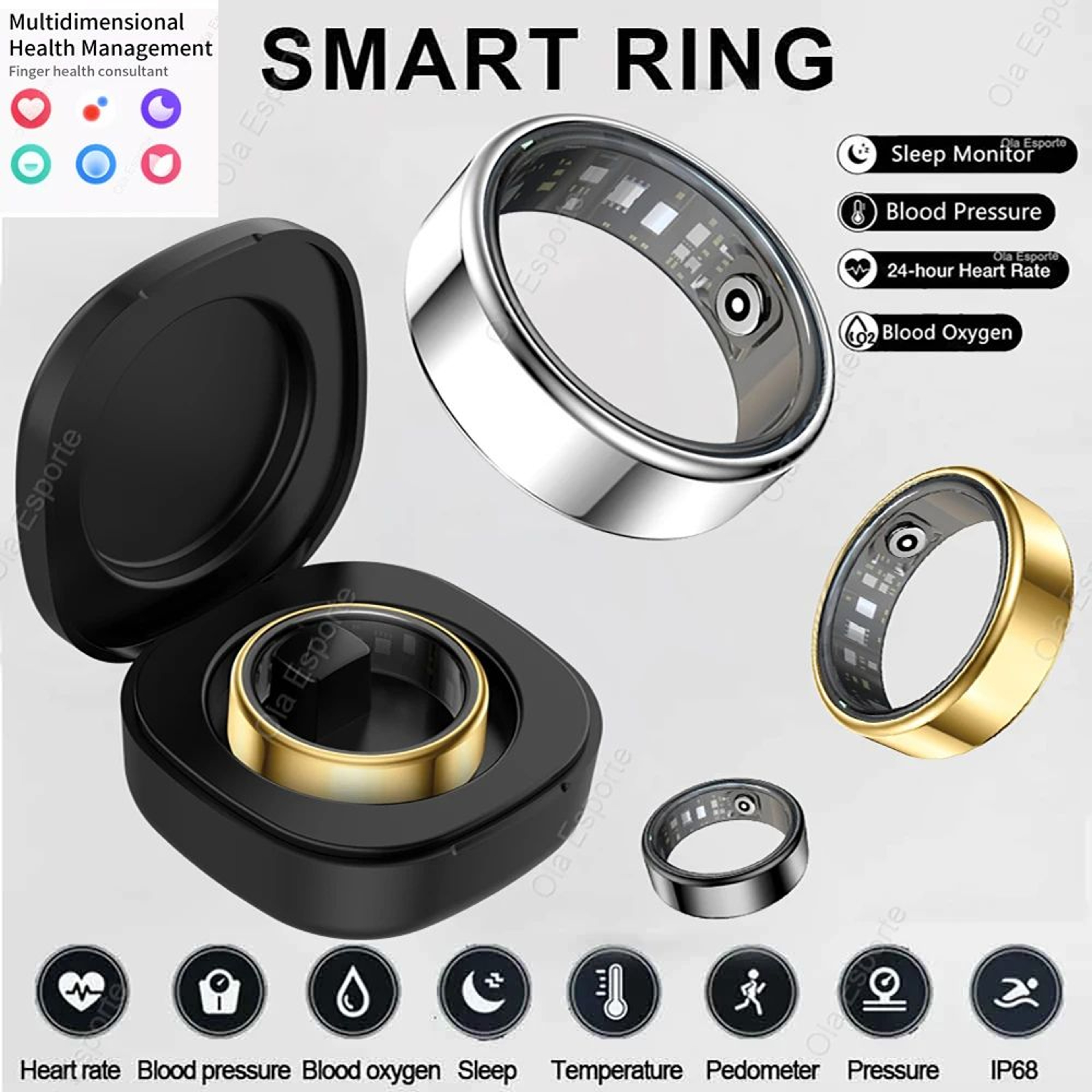Smart Health Fitness Ring Heart Rate SpO2 Multi Sport Tracker 0