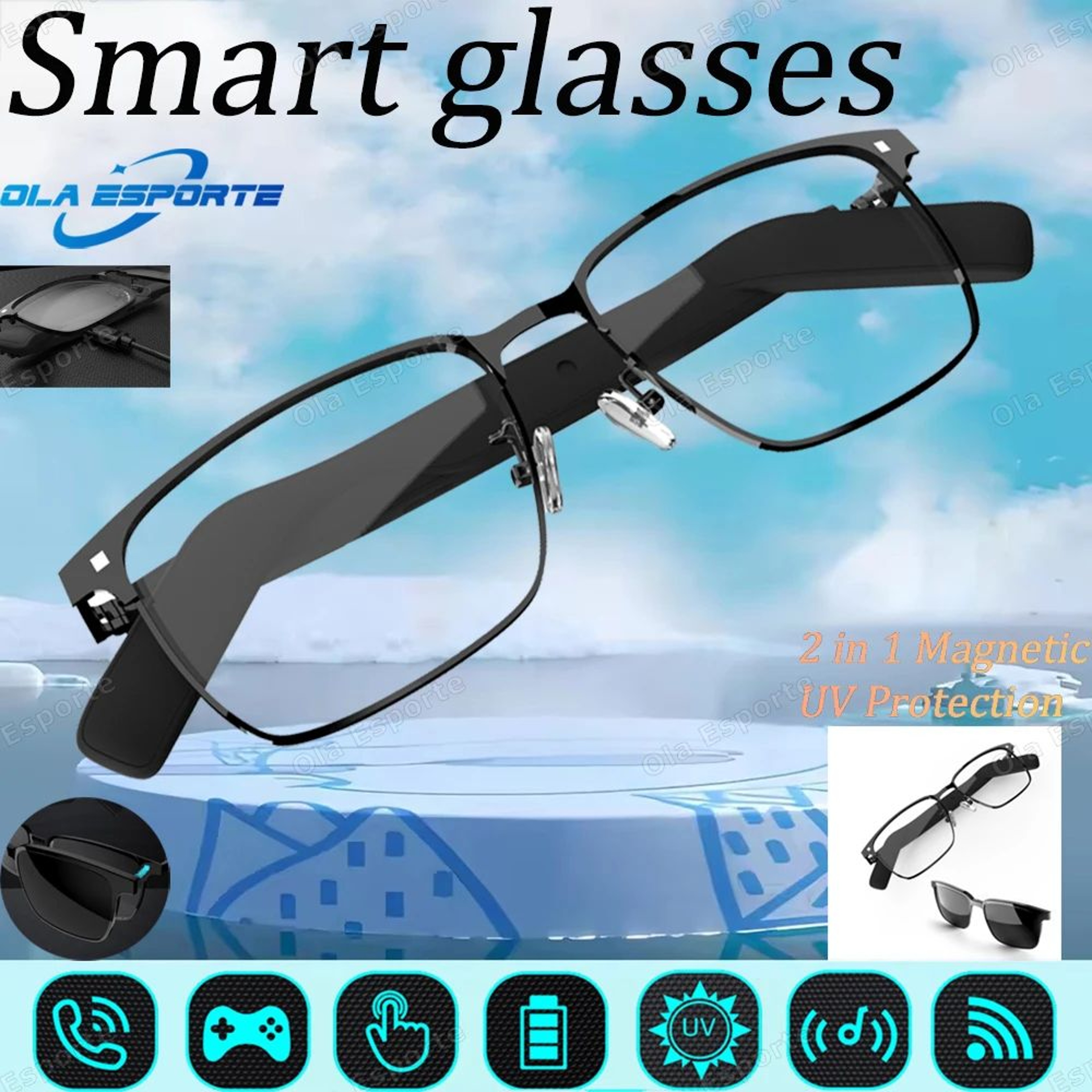 2 In 1 Magnetic Smart Glasses Bluetooth Audio UV Protection Sunglasses 0