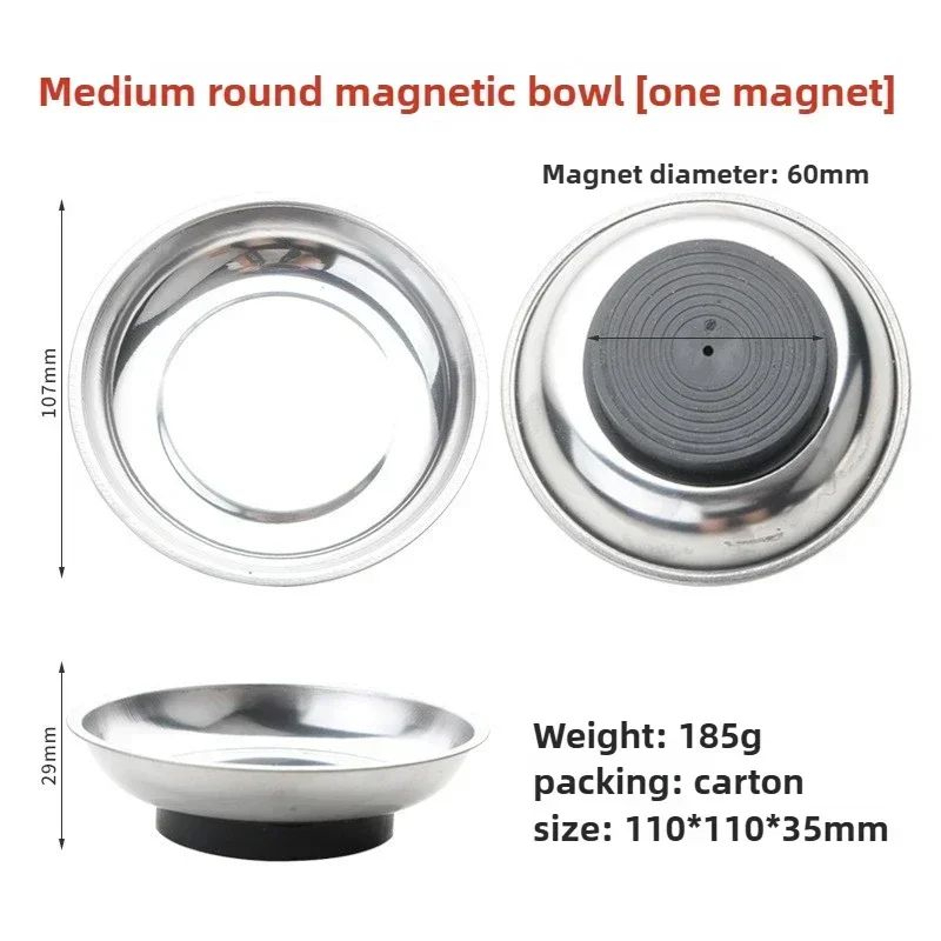 Magnetic Stainless Steel Parts Bowl Round Or Square Tool Tray 6