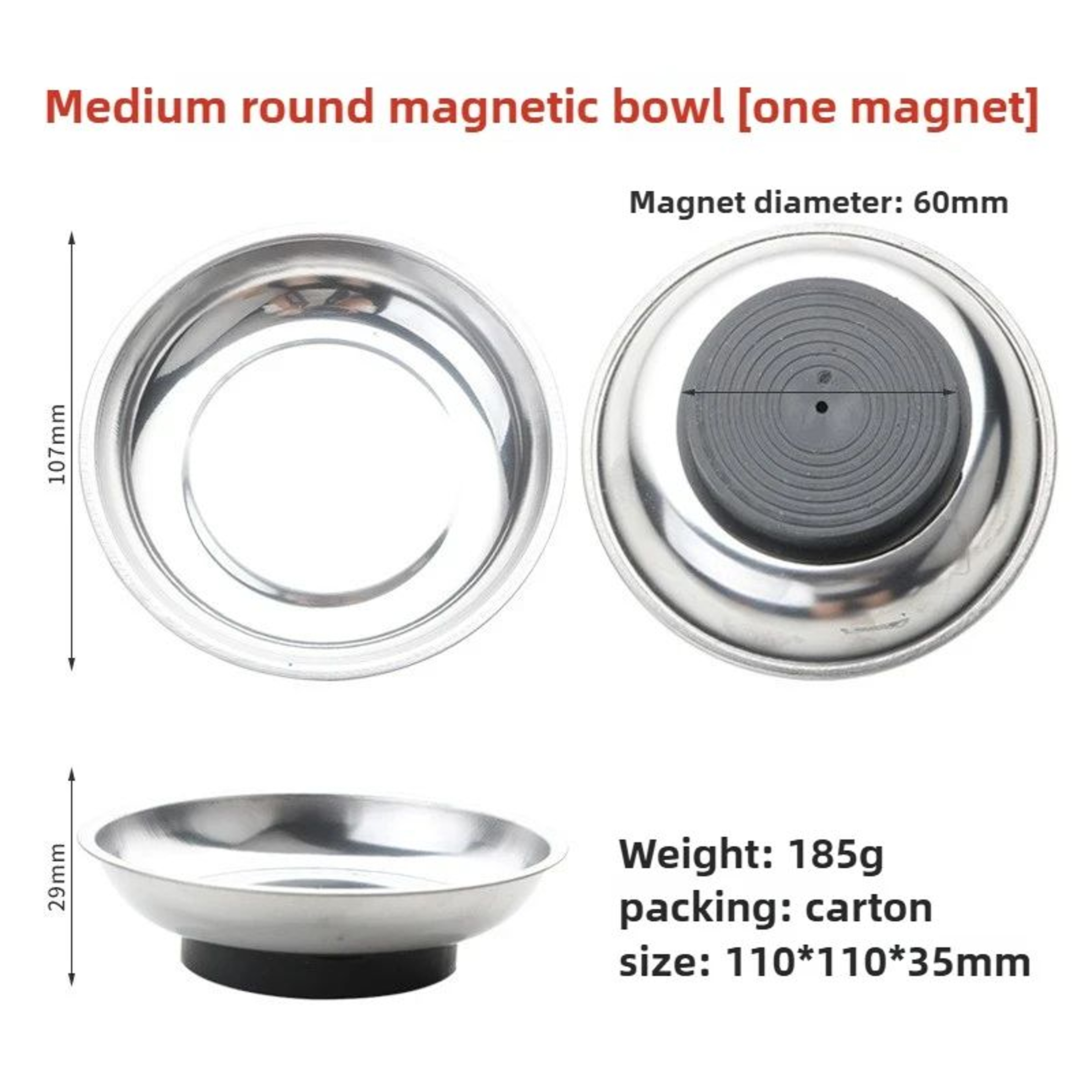 Magnetic Stainless Steel Parts Bowl Round Or Square Tool Tray 20