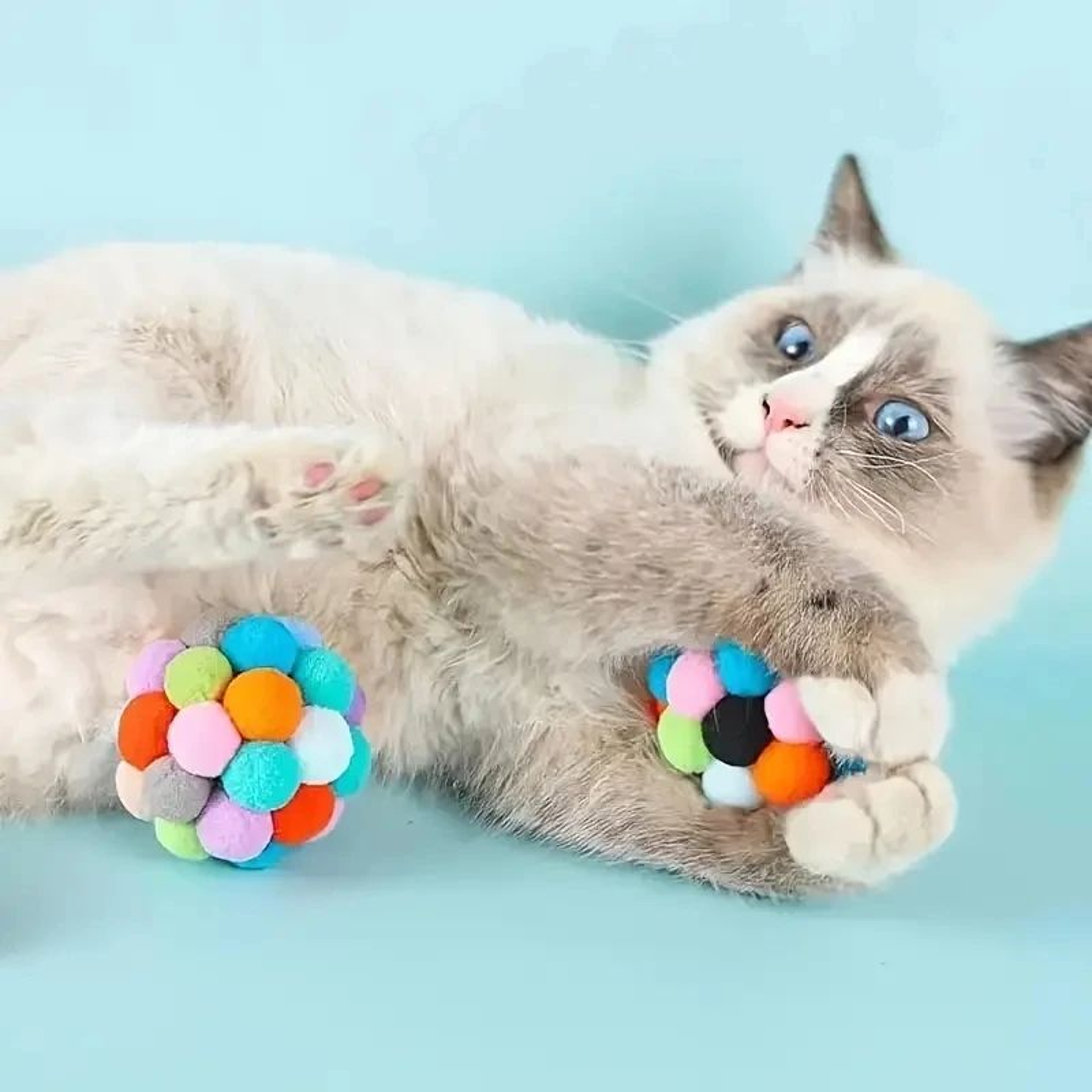 Cat Plush Ball Toy Set Interactive Wool Bell Balls For Play 3