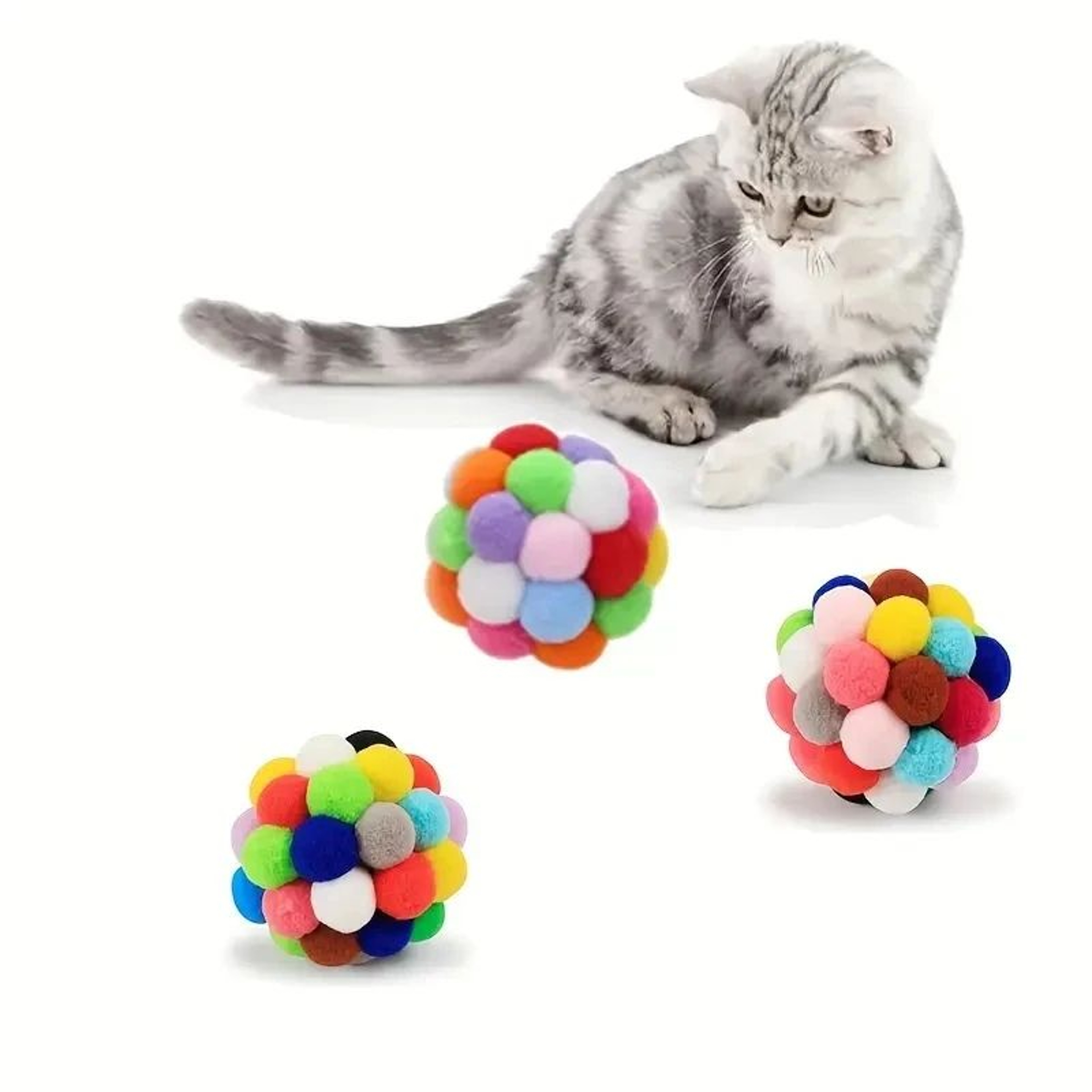Cat Plush Ball Toy Set Interactive Wool Bell Balls For Play 6