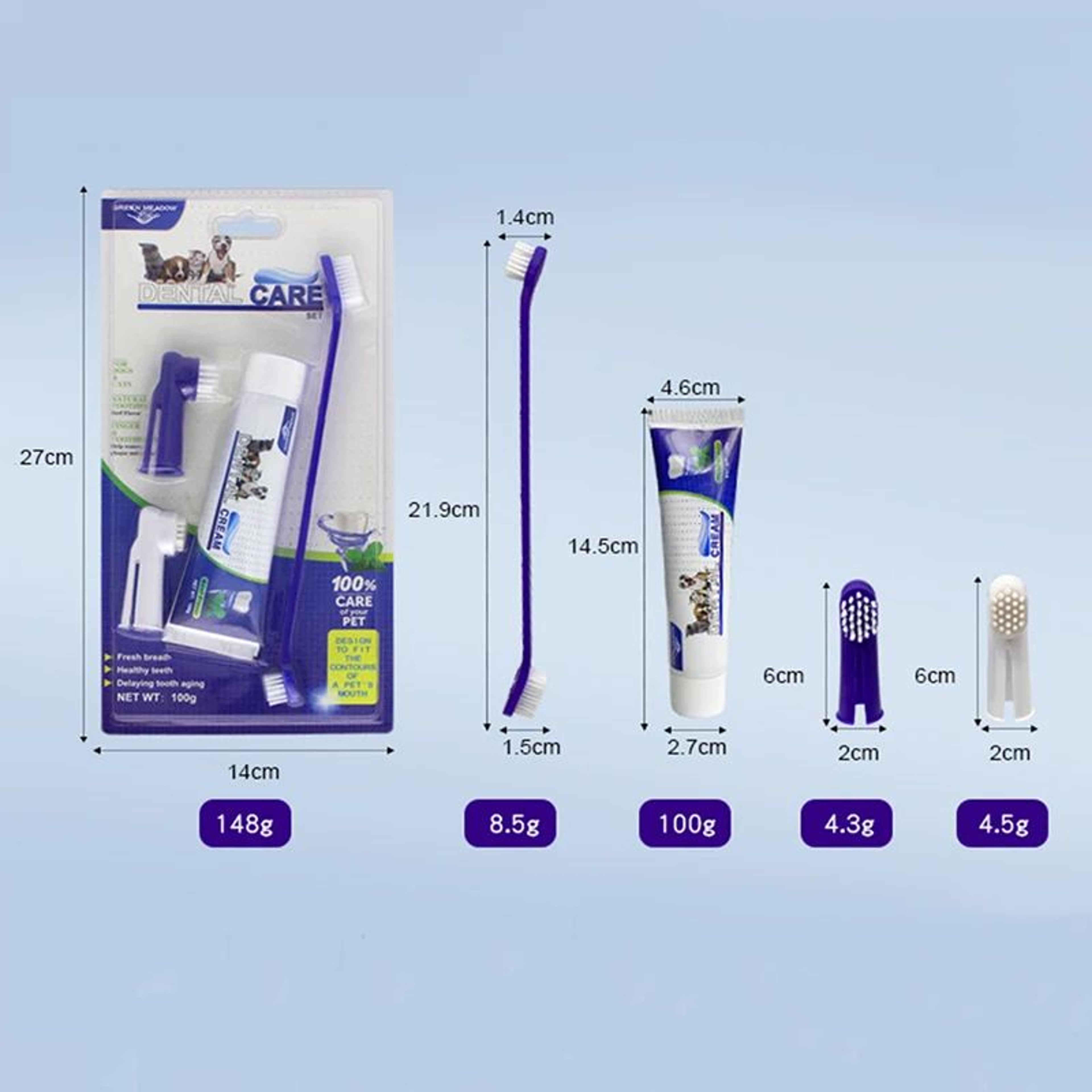 Dog Dental Care Kit Toothpaste Toothbrush And Finger Brush Set 5