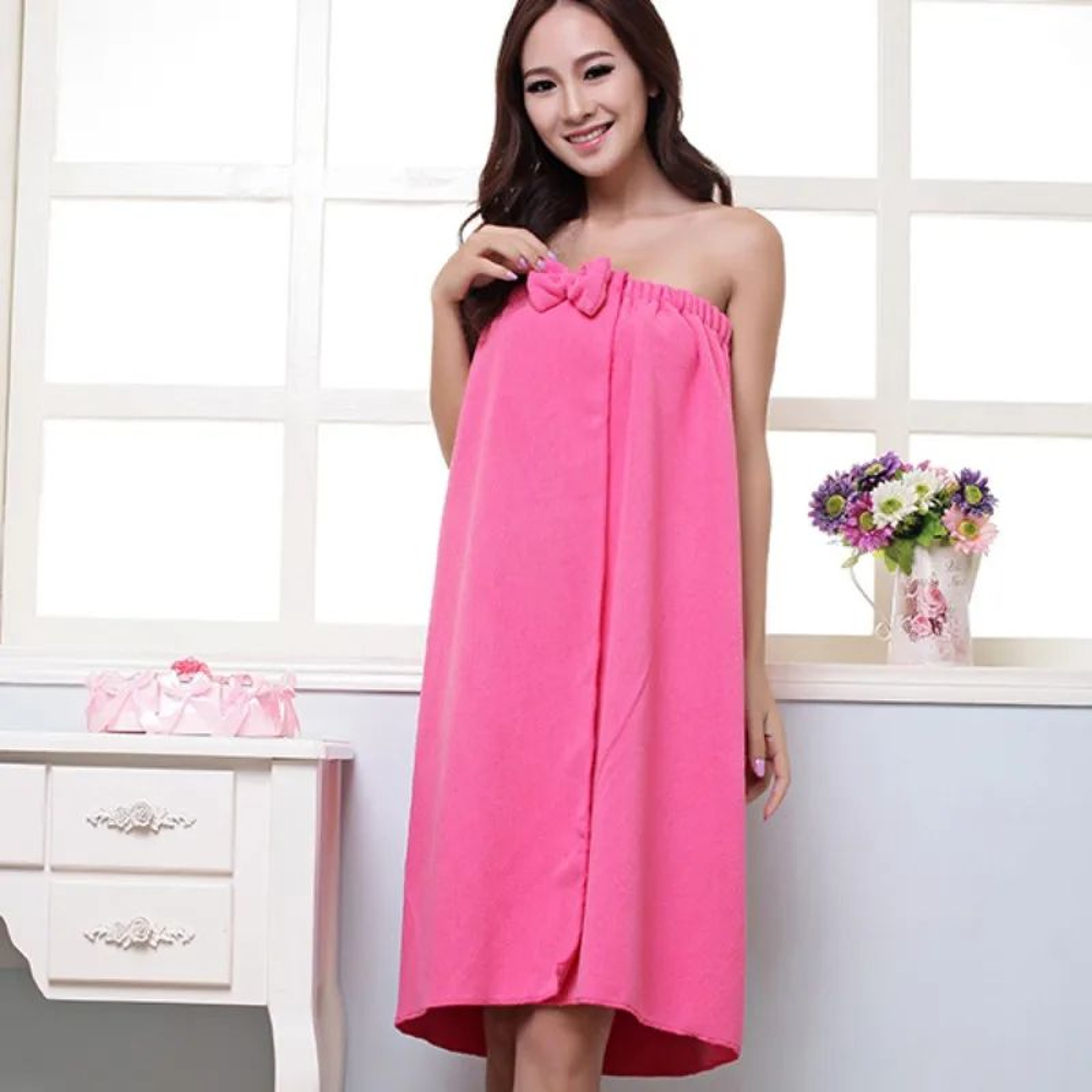 Women Microfiber Bath Towel Robe Super Absorbent Spa Wrap 14