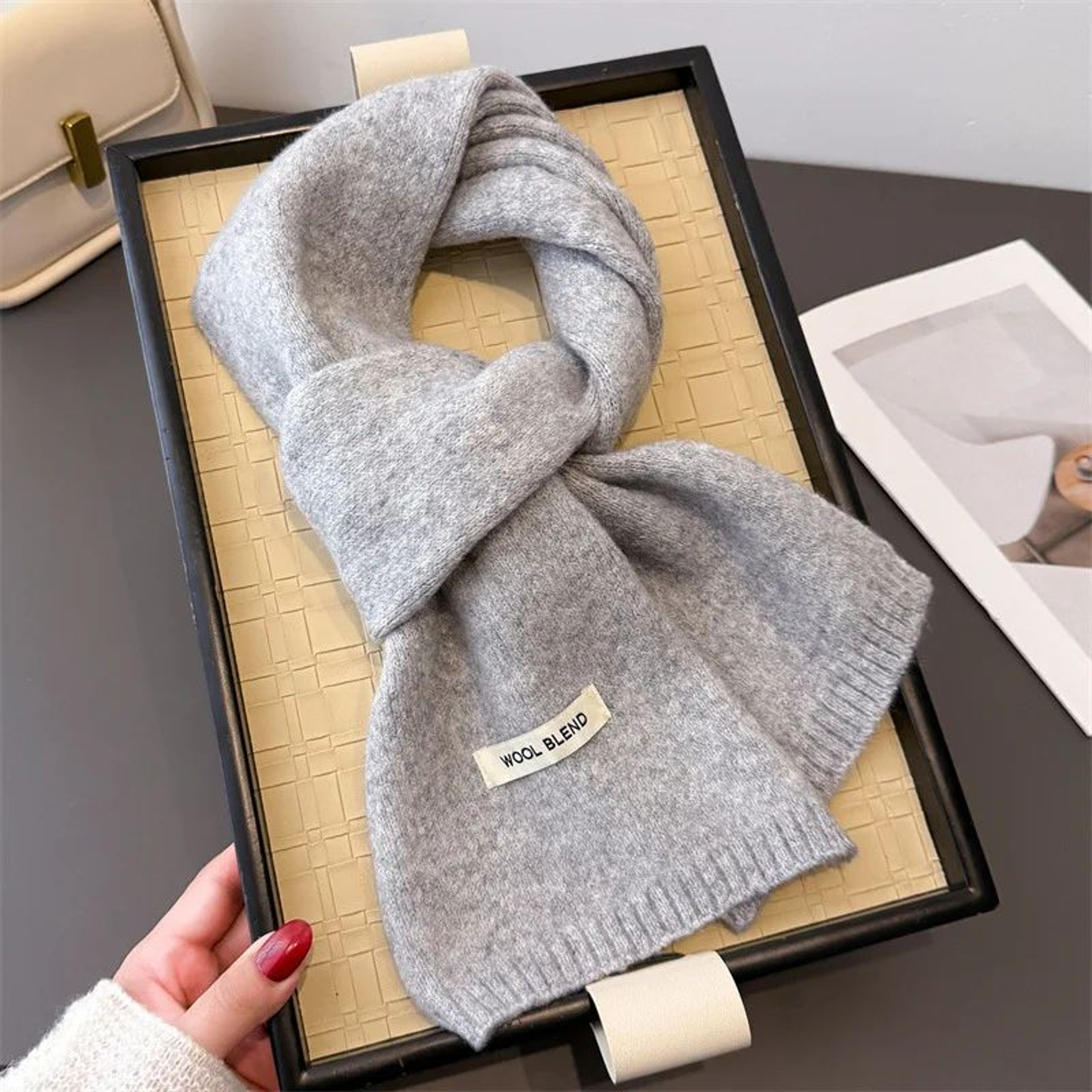 womens winter scarf worn under jacket for neck warmth