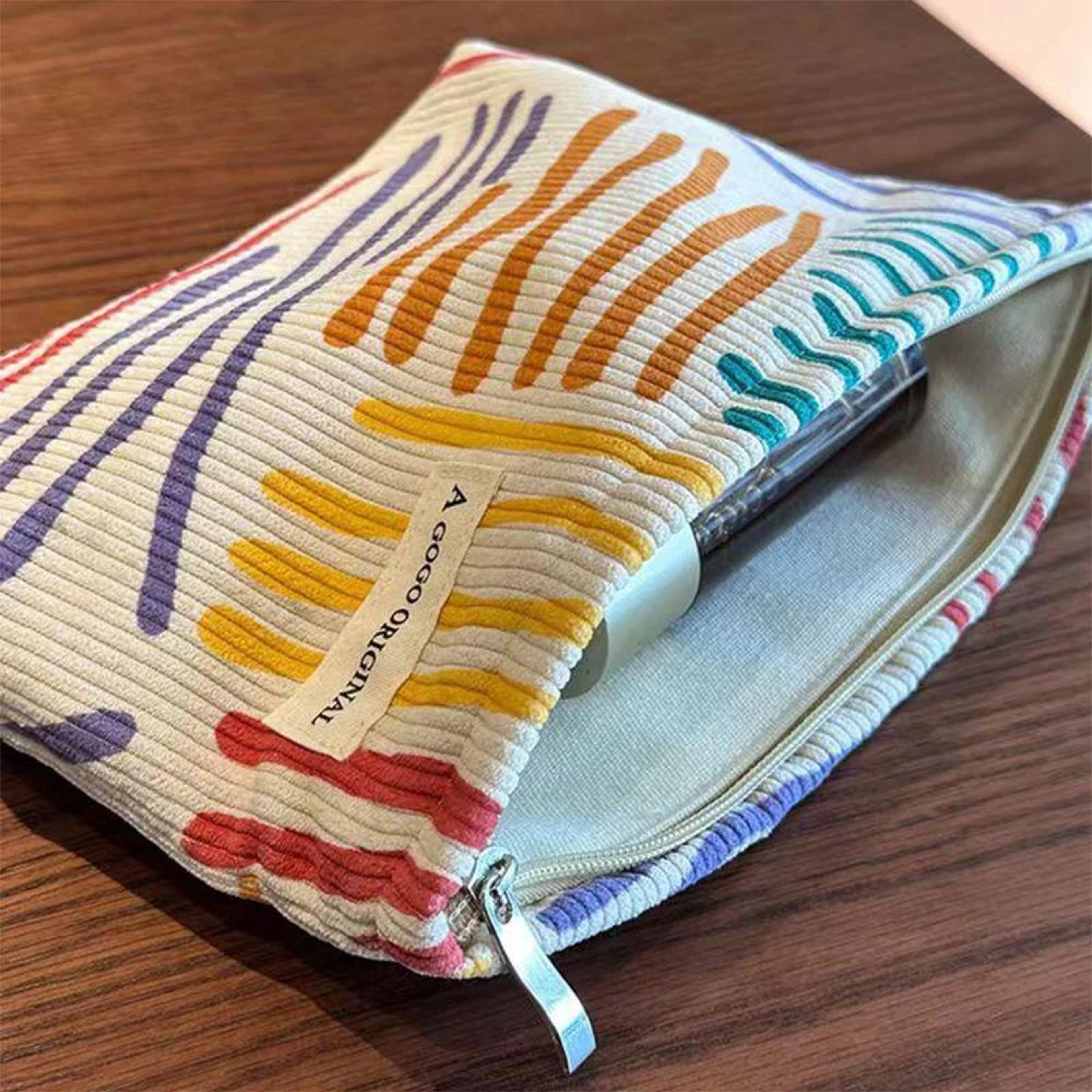 Striped Corduroy Cosmetic Travel Bag 3