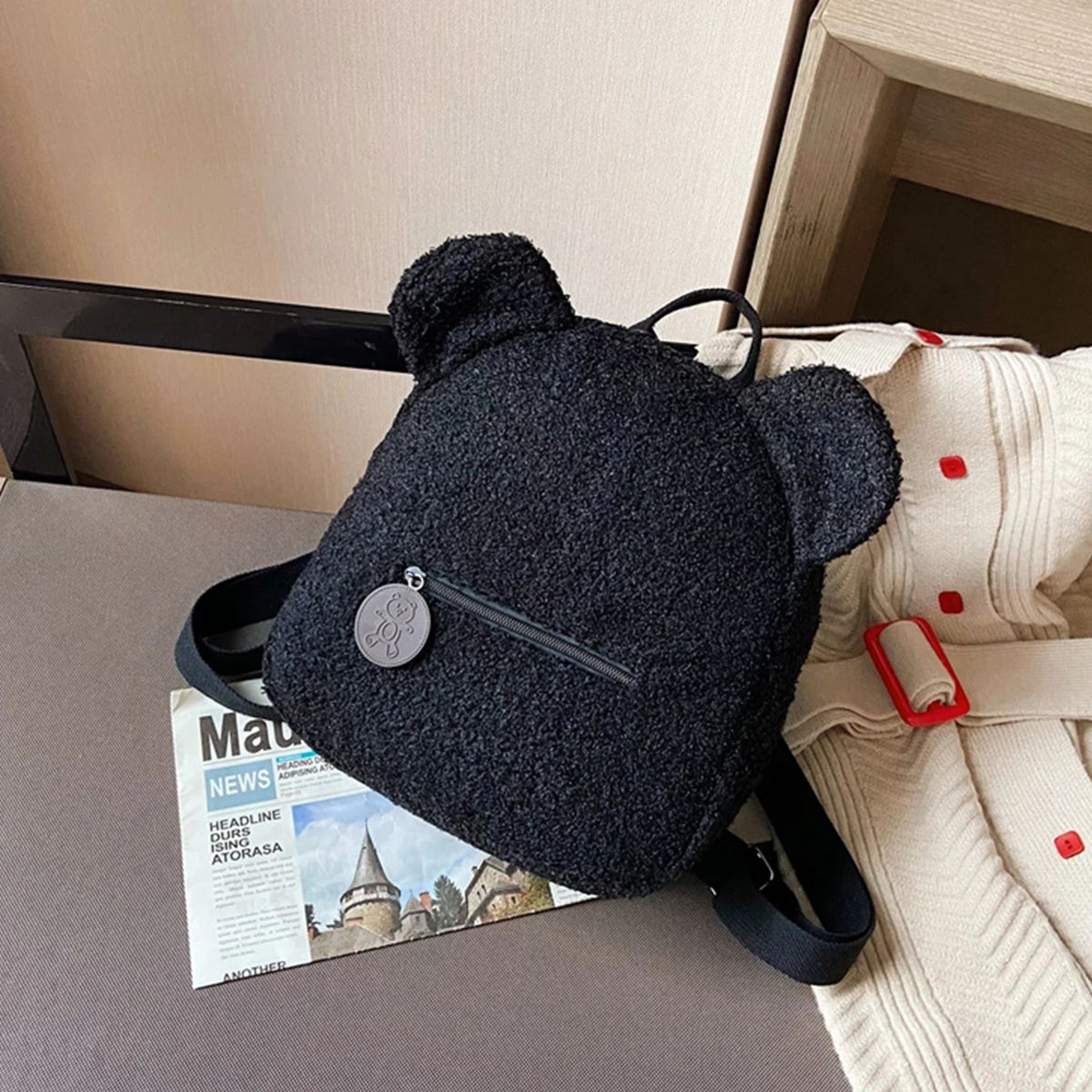 Plush Bear Ear Backpack For Women 15