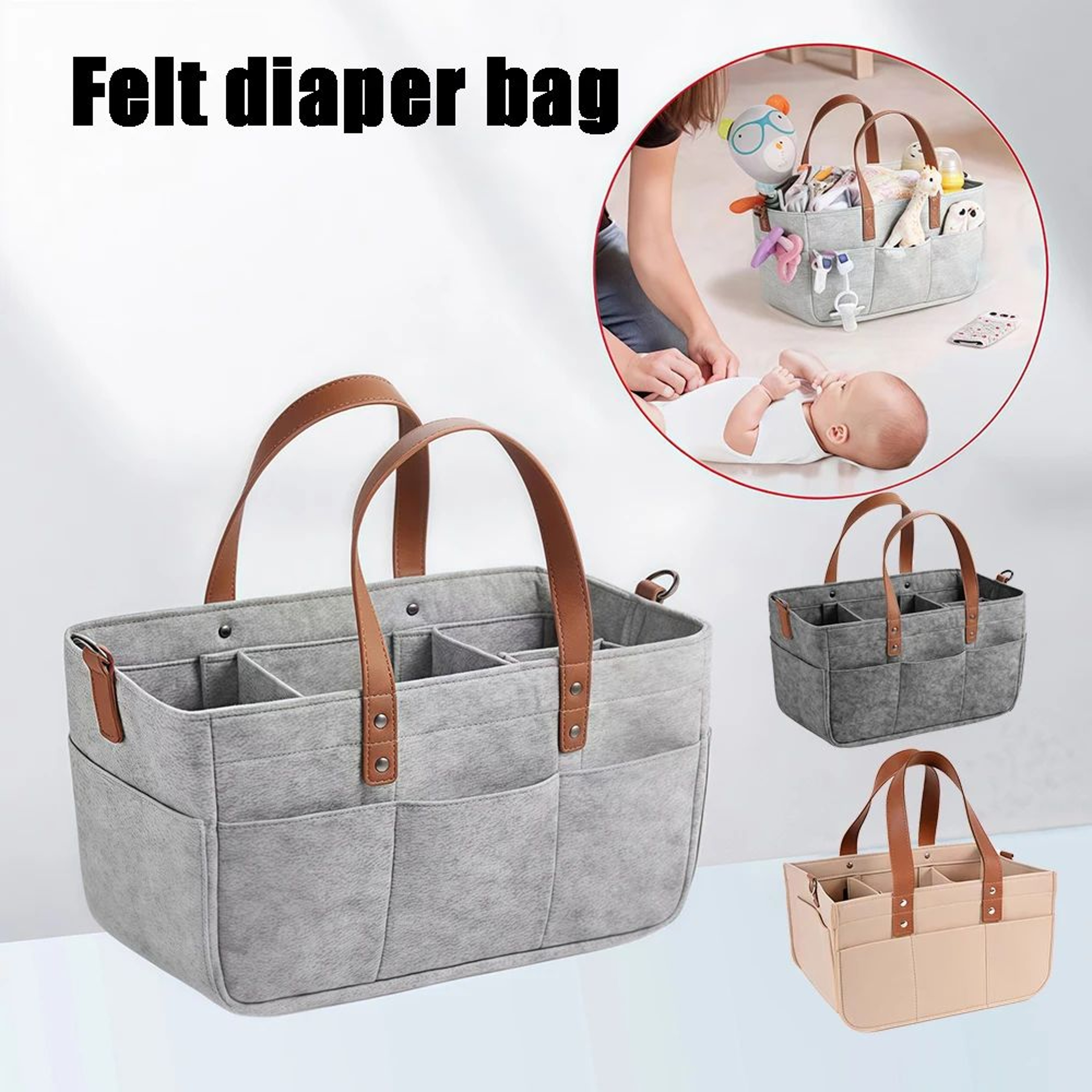 Large Capacity Felt Diaper Tote Bag 0
