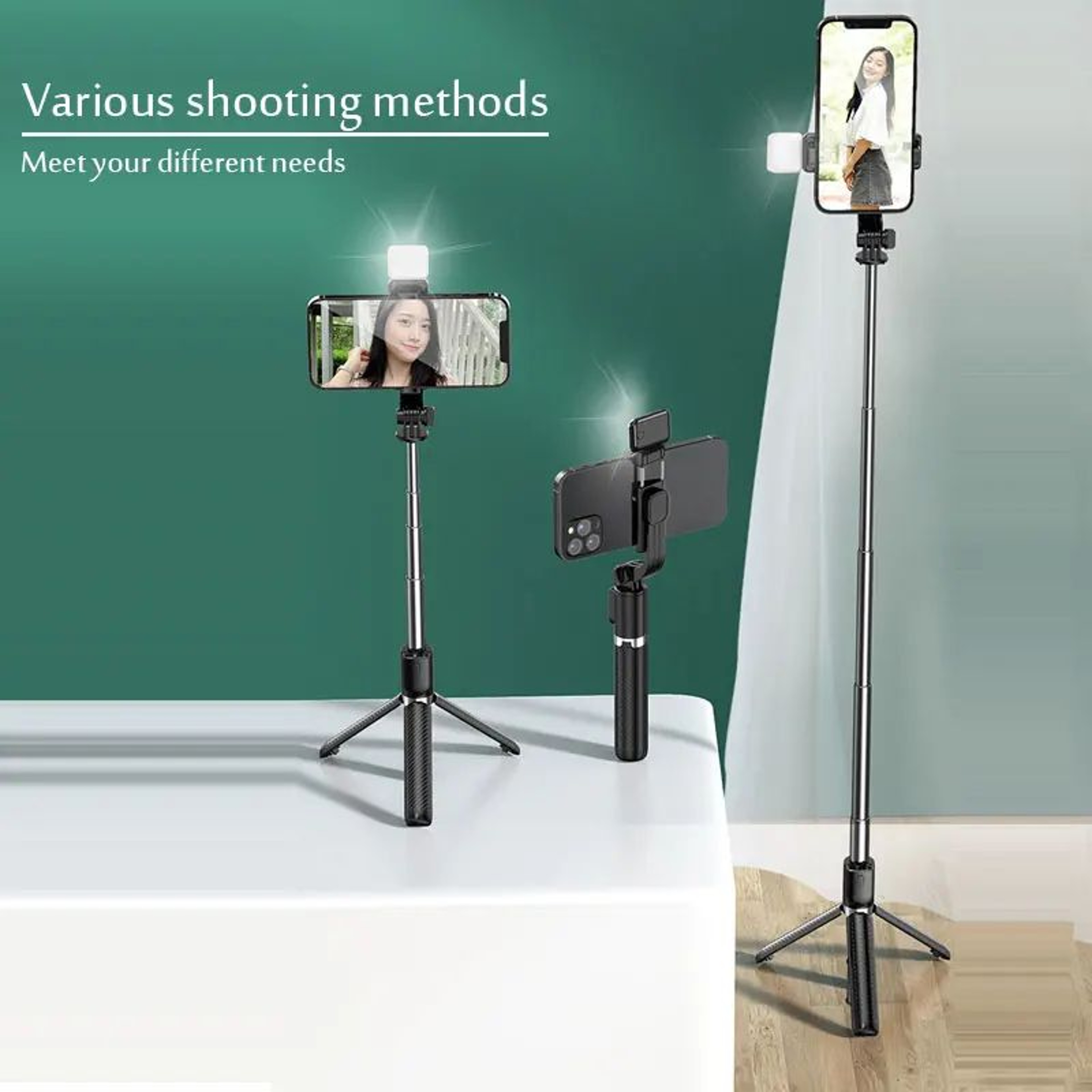 Bluetooth Selfie Stick Tripod With Light 4