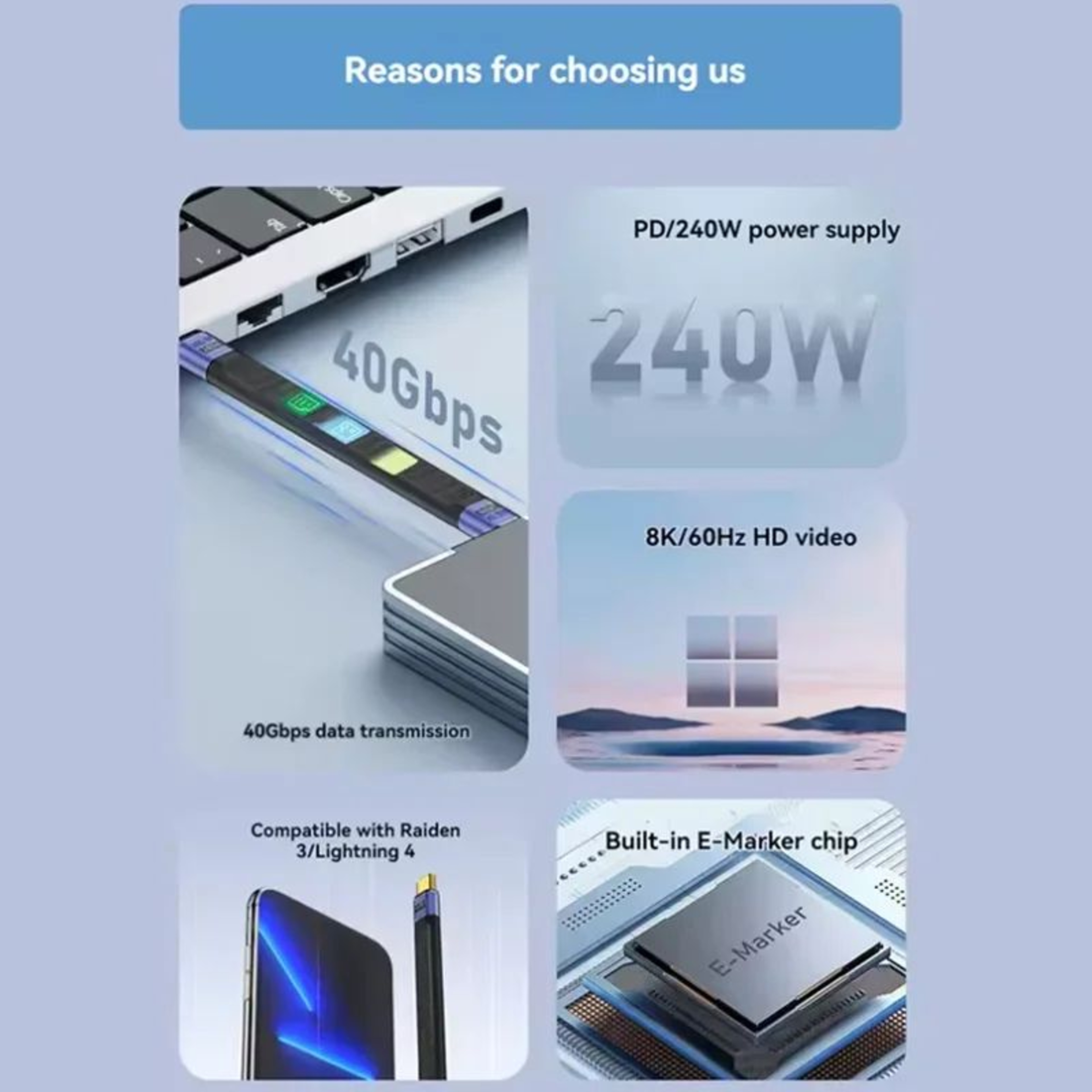 USB4 High Speed Short USB C Cable 4
